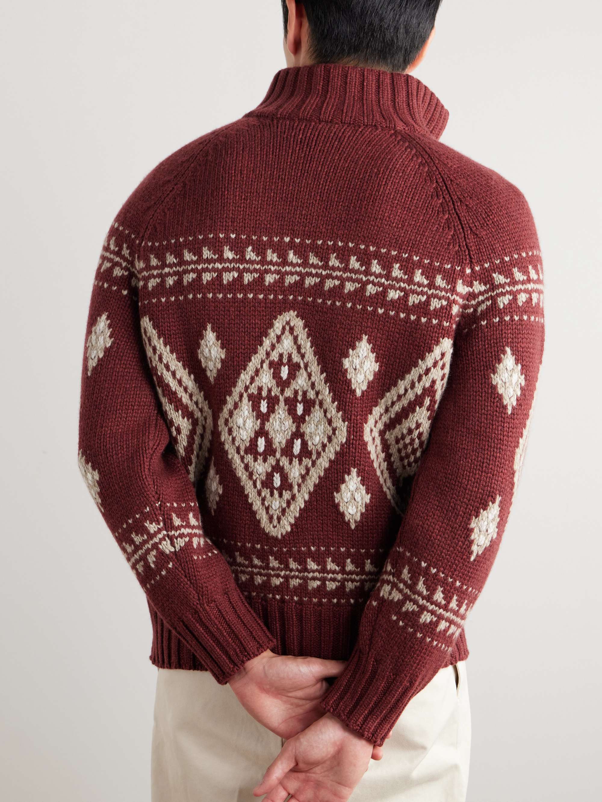 Jacquard-Knit Cashmere Zip-Up Cardigan view