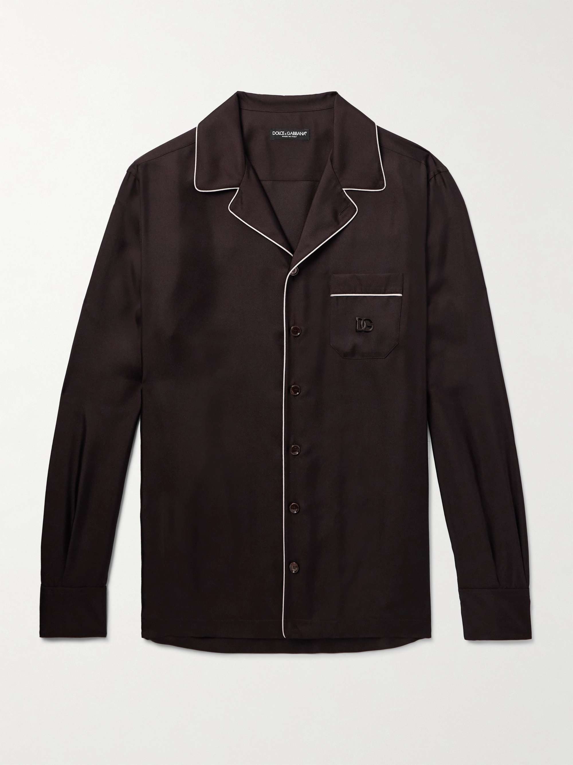 Camp-Collar Logo-Embroidered Silk-Twill Pyjama Shirt view