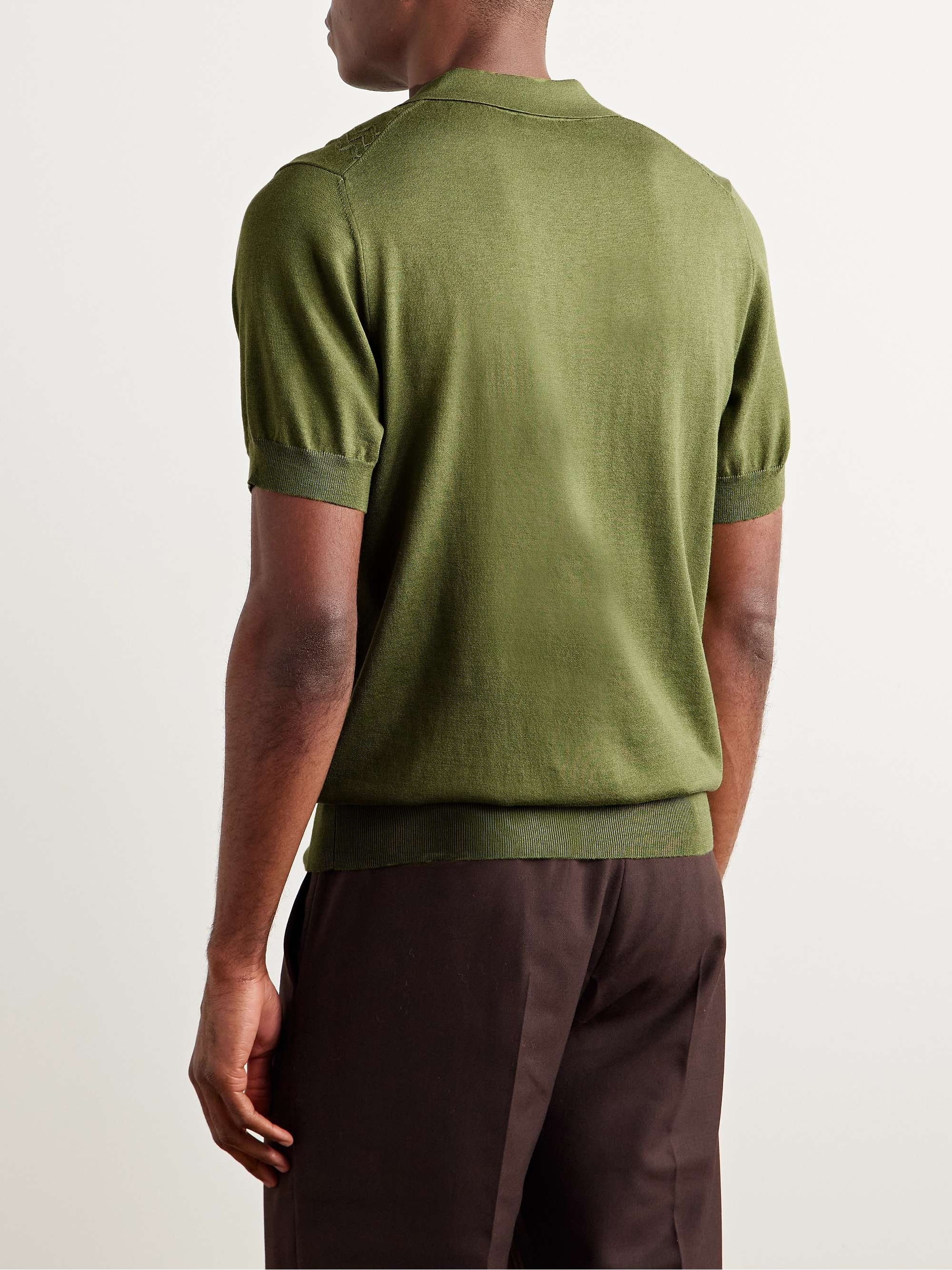 Pointelle-Knit Silk and Cotton-Blend Polo Shirt view