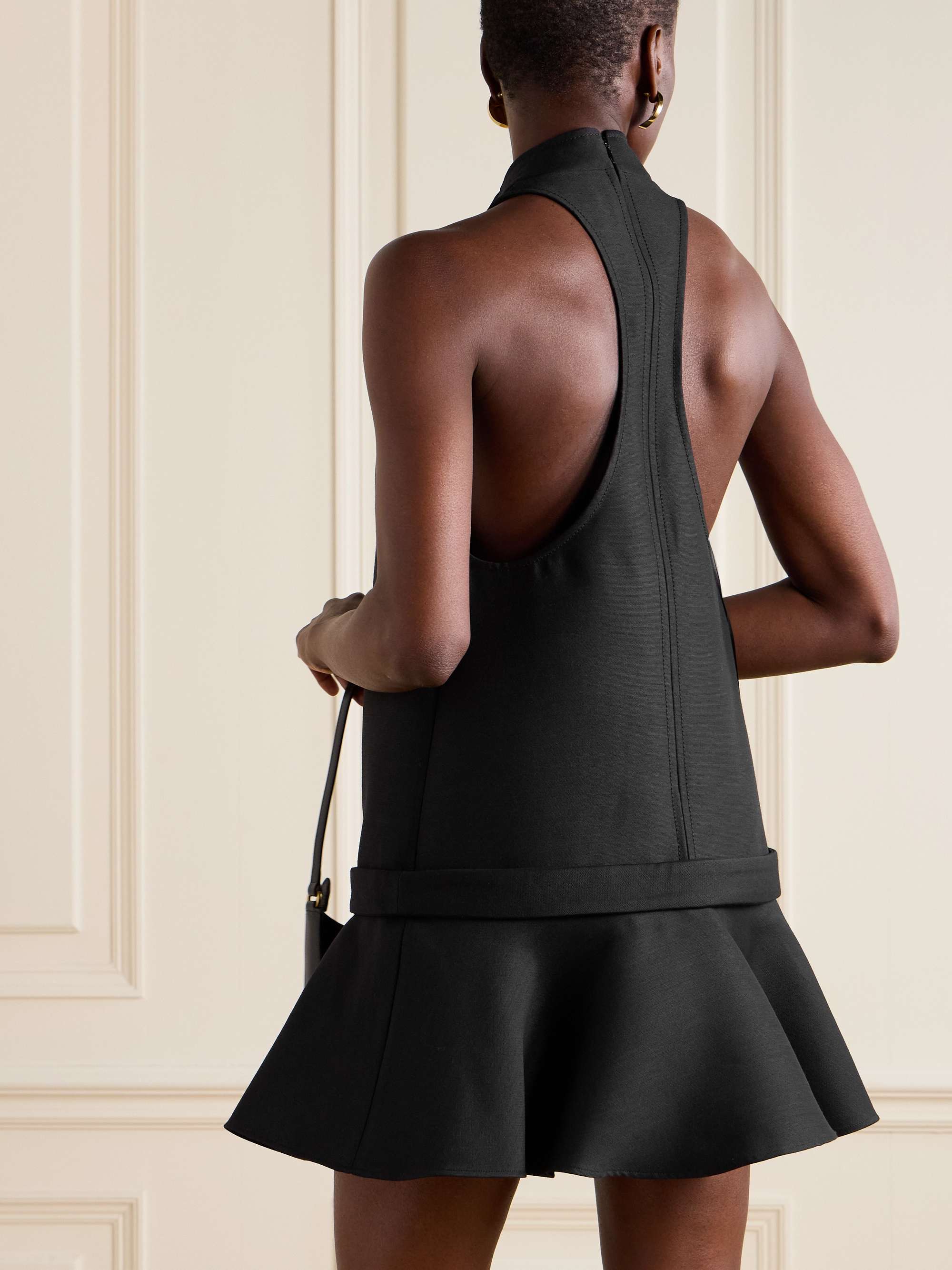 Belted wool and silk-blend mini dress view
