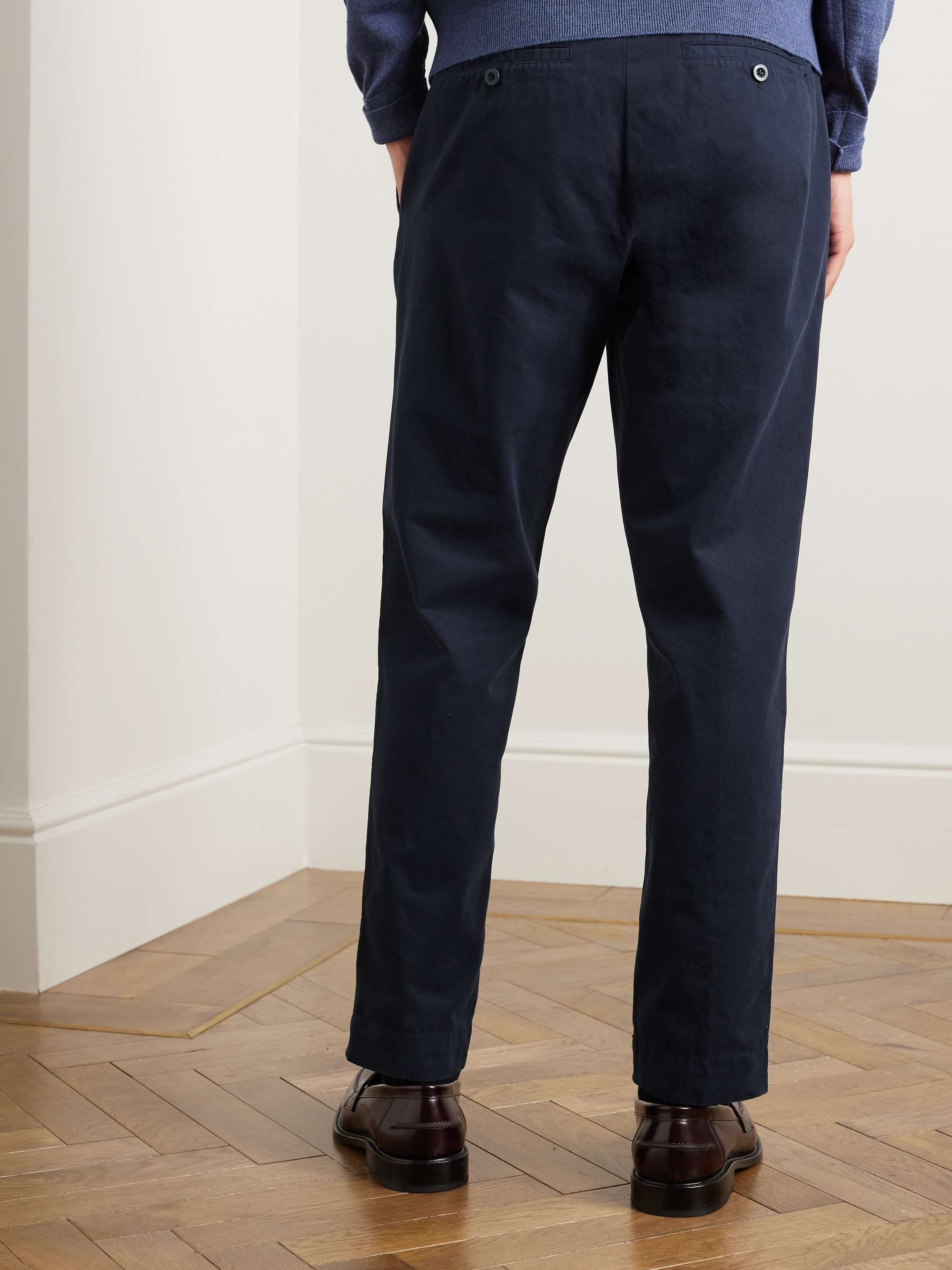 Tapered Pleated Garment-Dyed Cotton-Twill Trousers view