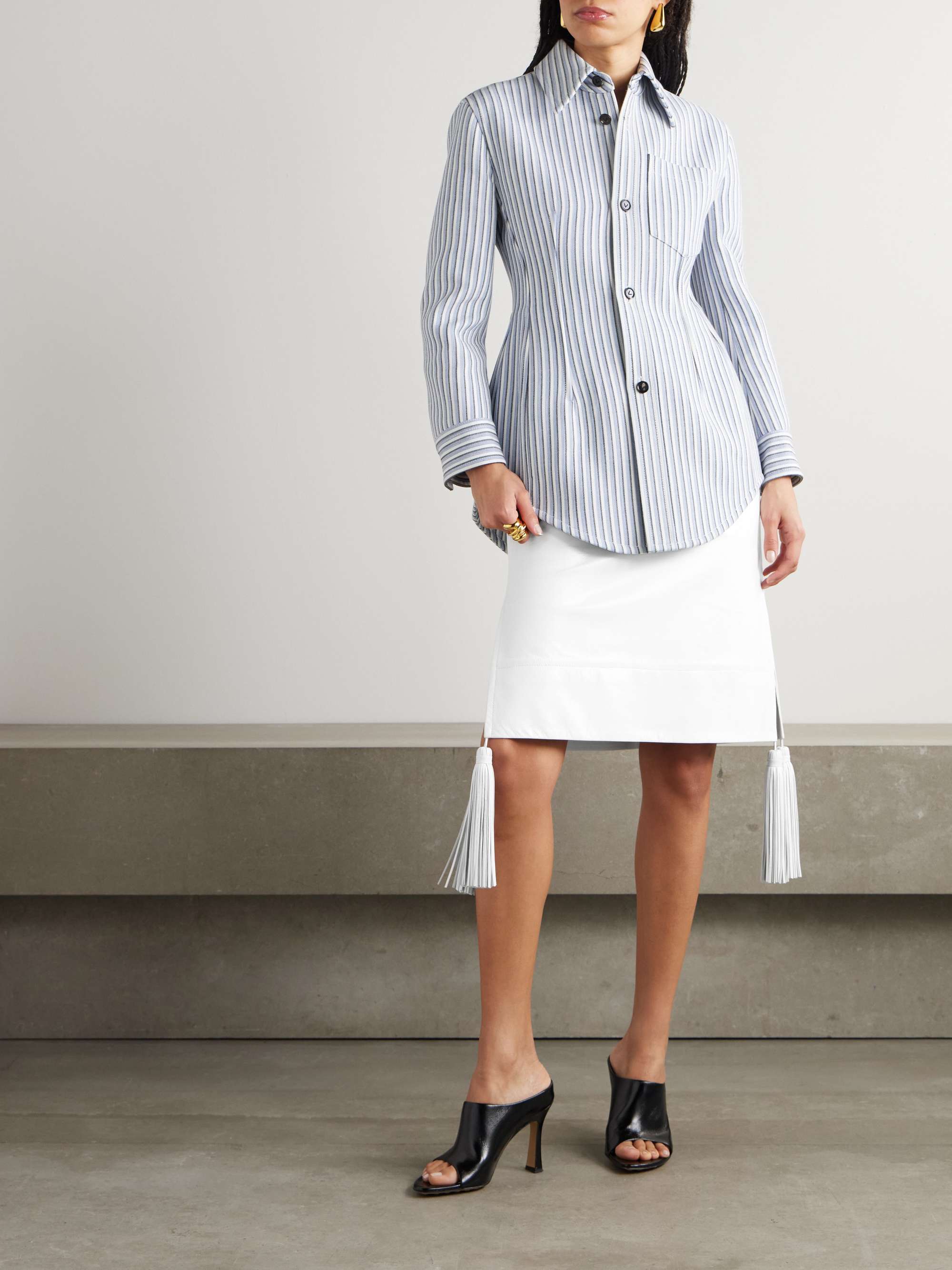 Tasseled glossed-leather midi skirt view