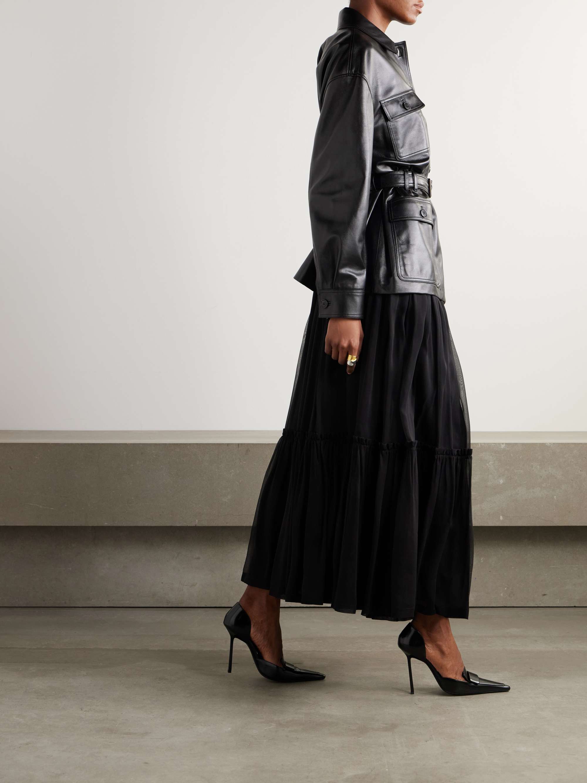 Tiered gathered silk-chiffon maxi skirt view