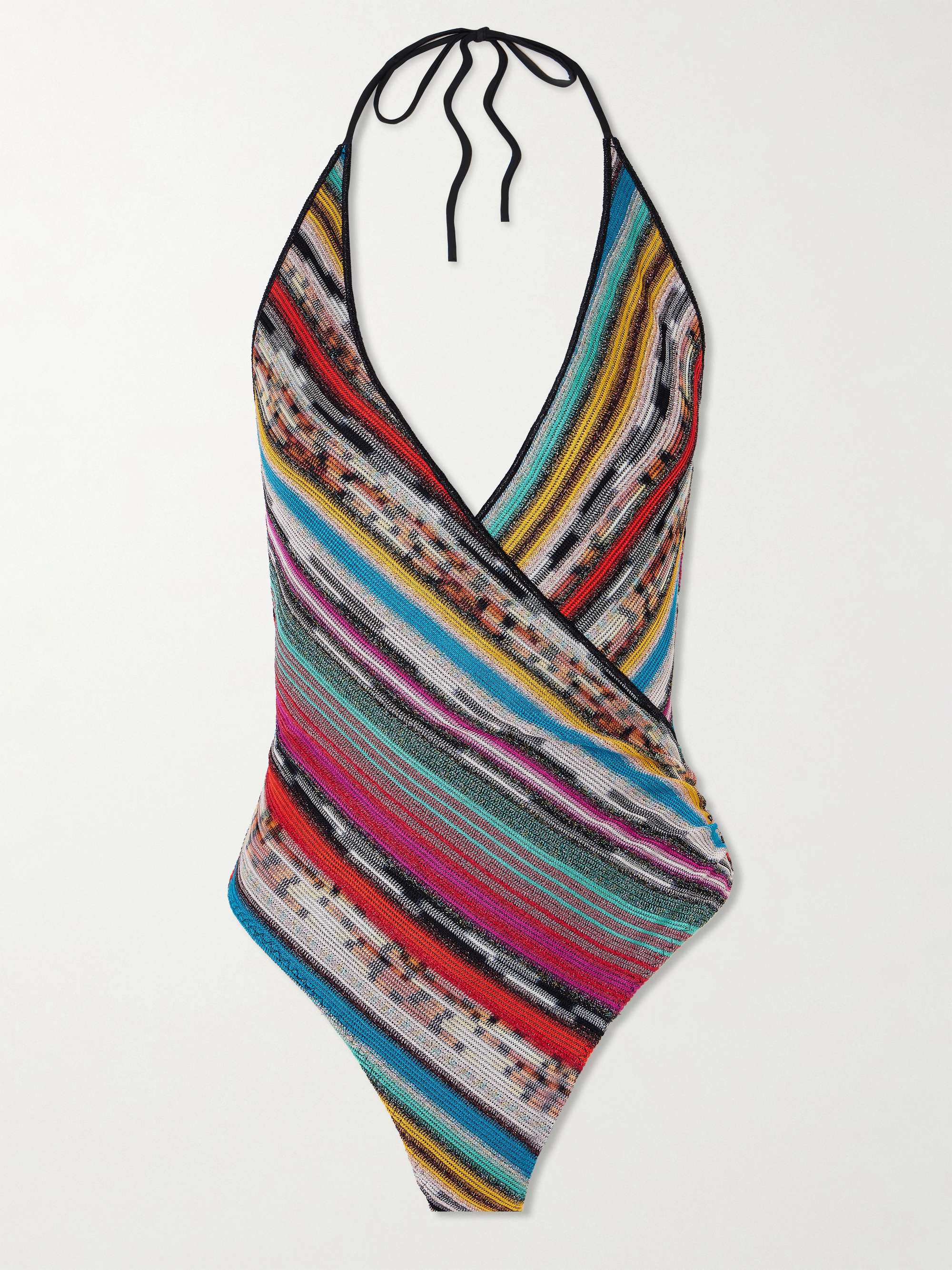 Mare striped metallic crochet-knit halterneck swimsuit view