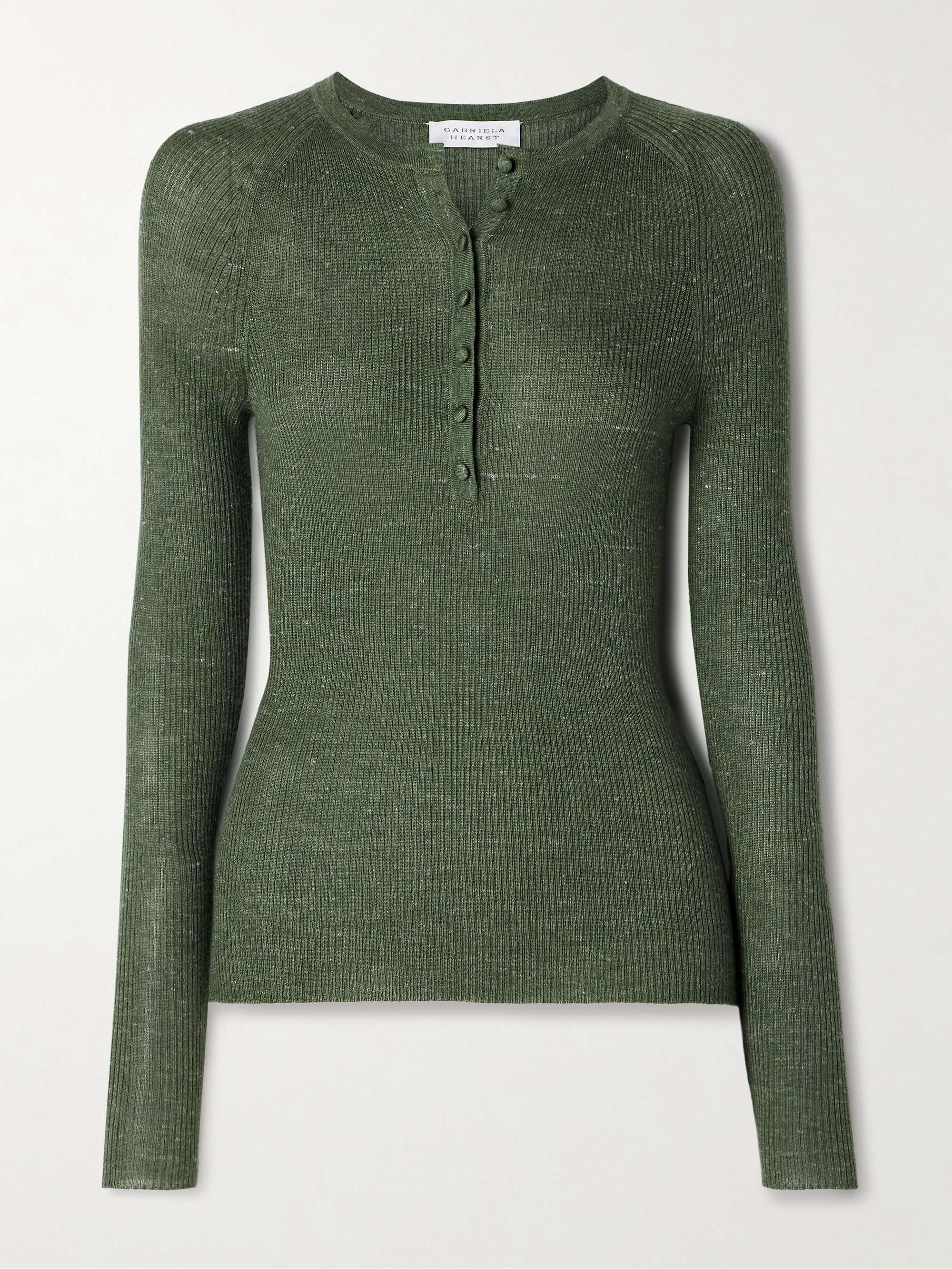 Anges ribbed-knit cashmere, silk and hemp-blend Henley top view