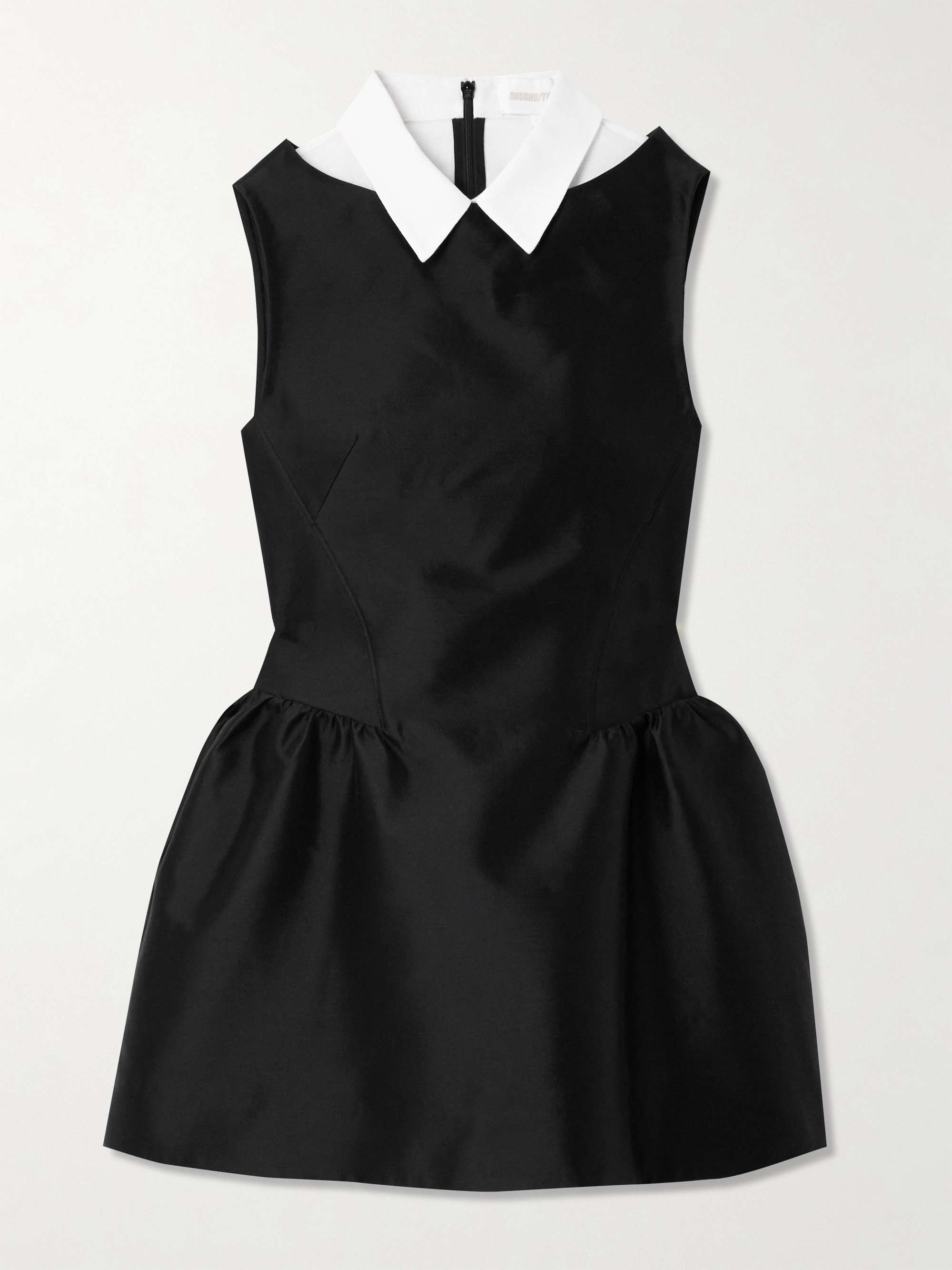 Gathered wool and linen-blend trimmed wool and silk-blend twill mini dress view