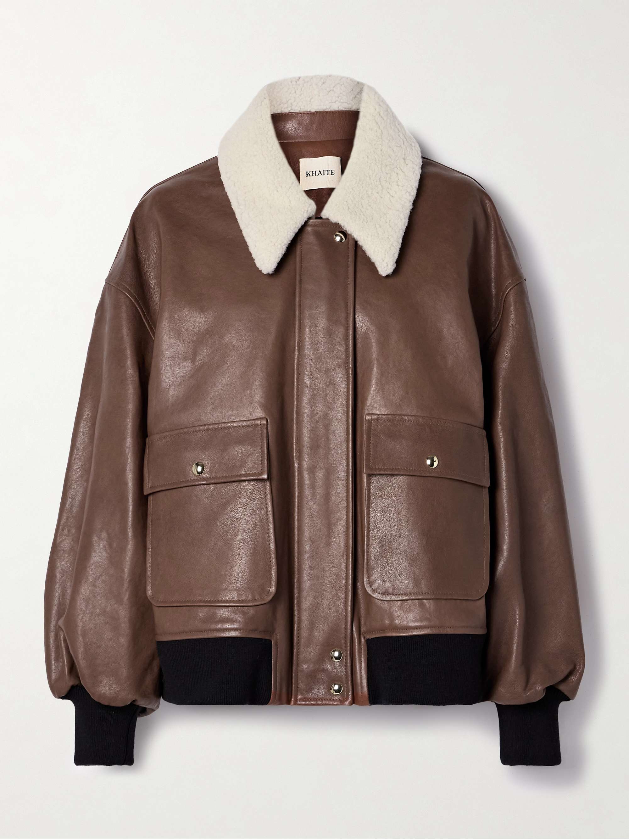 Shellar oversized shearling-trimmed leather jacket view