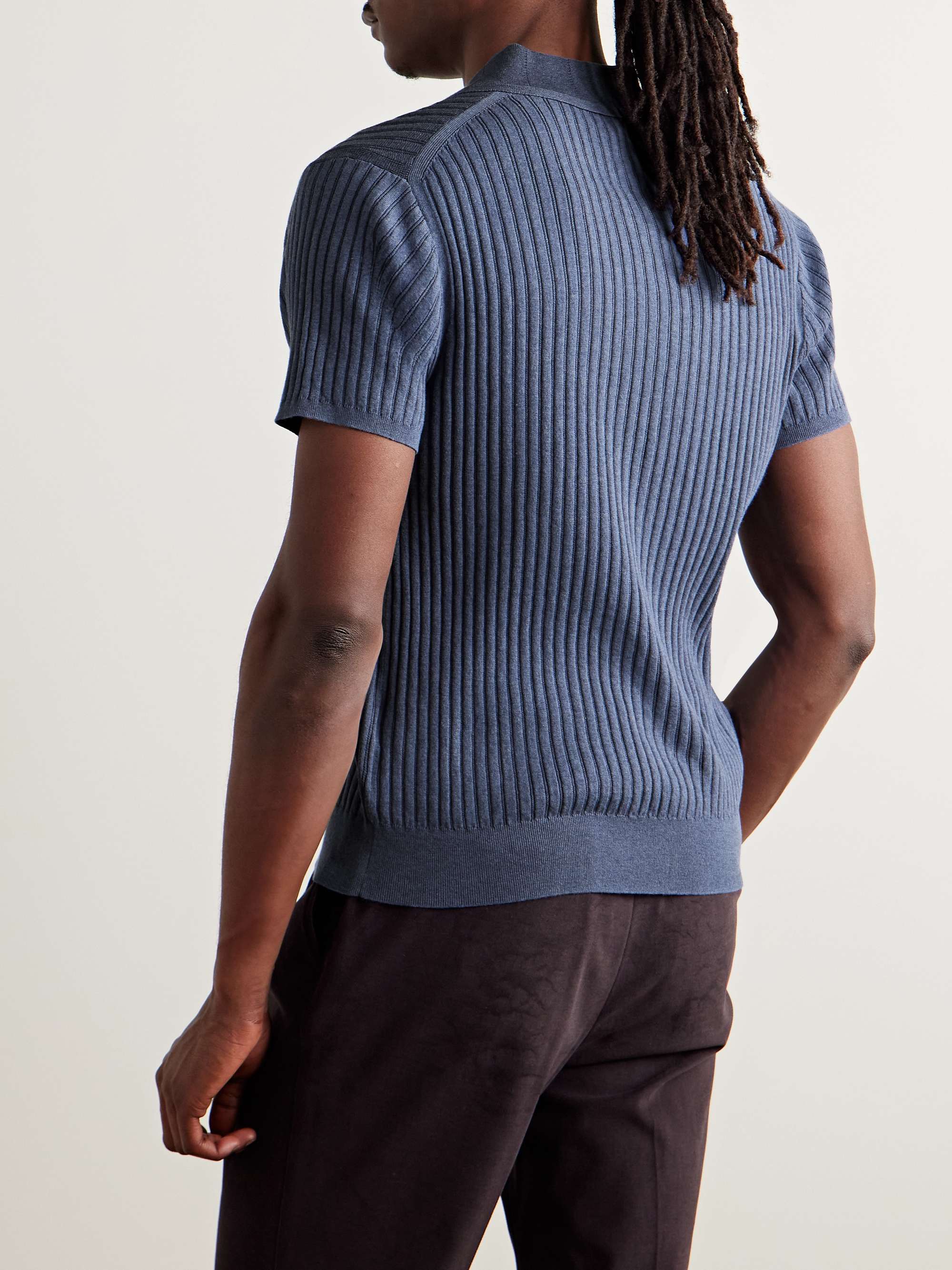 Slim-Fit Ribbed Organic Cotton Polo Shirt view