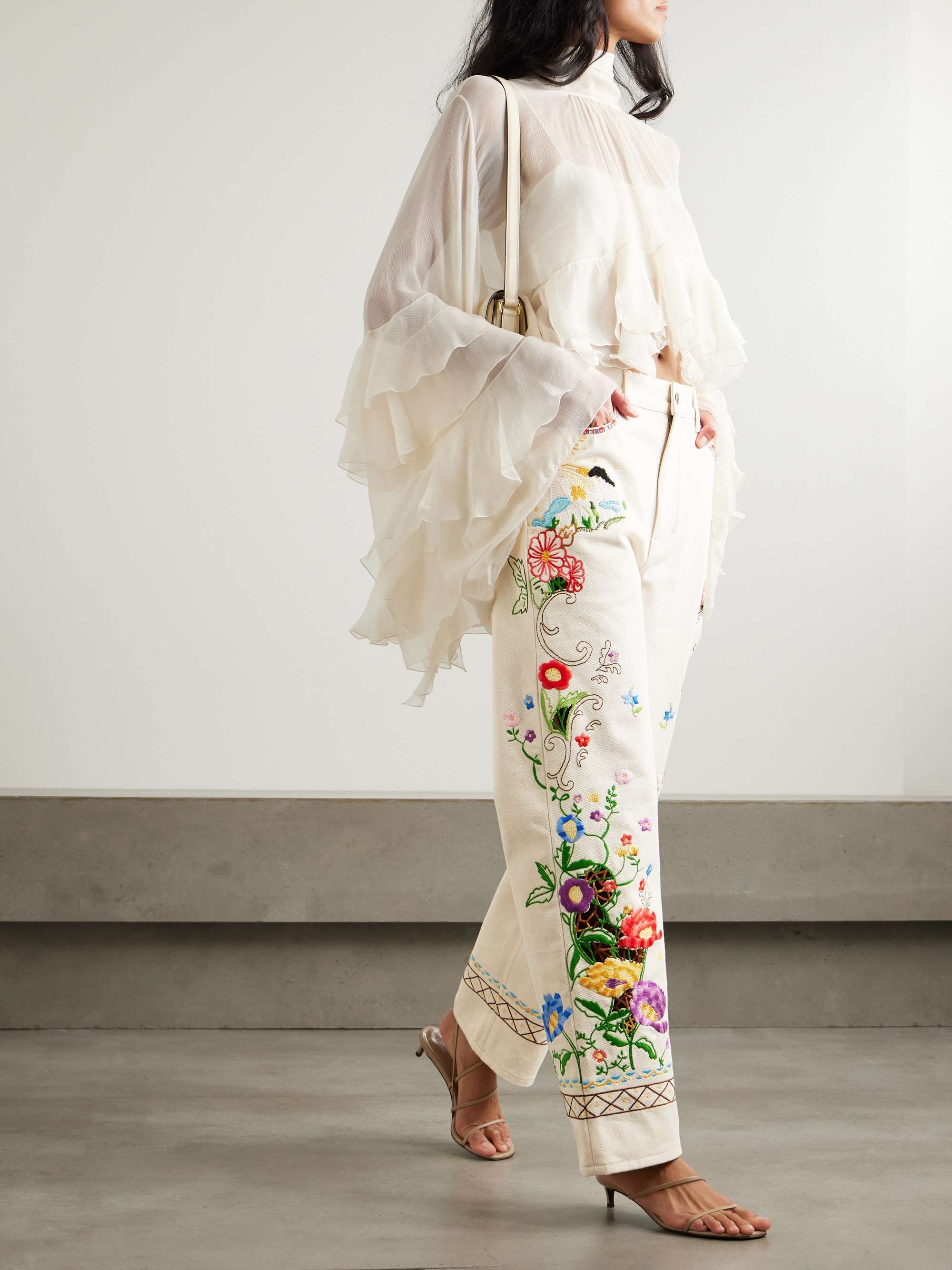 Embroidered high-rise straight-leg jeans view