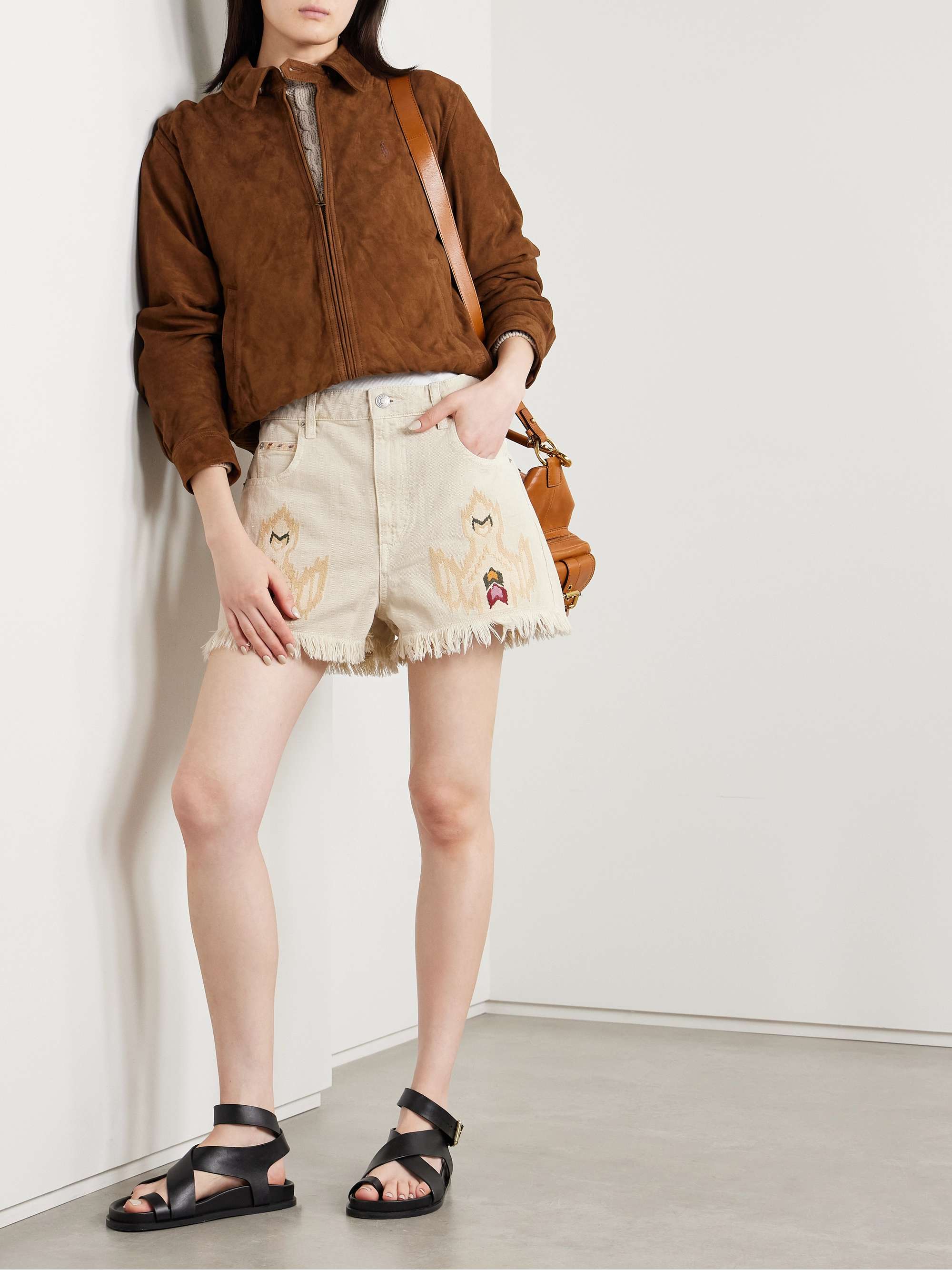 Lesia frayed embroidered denim shorts view