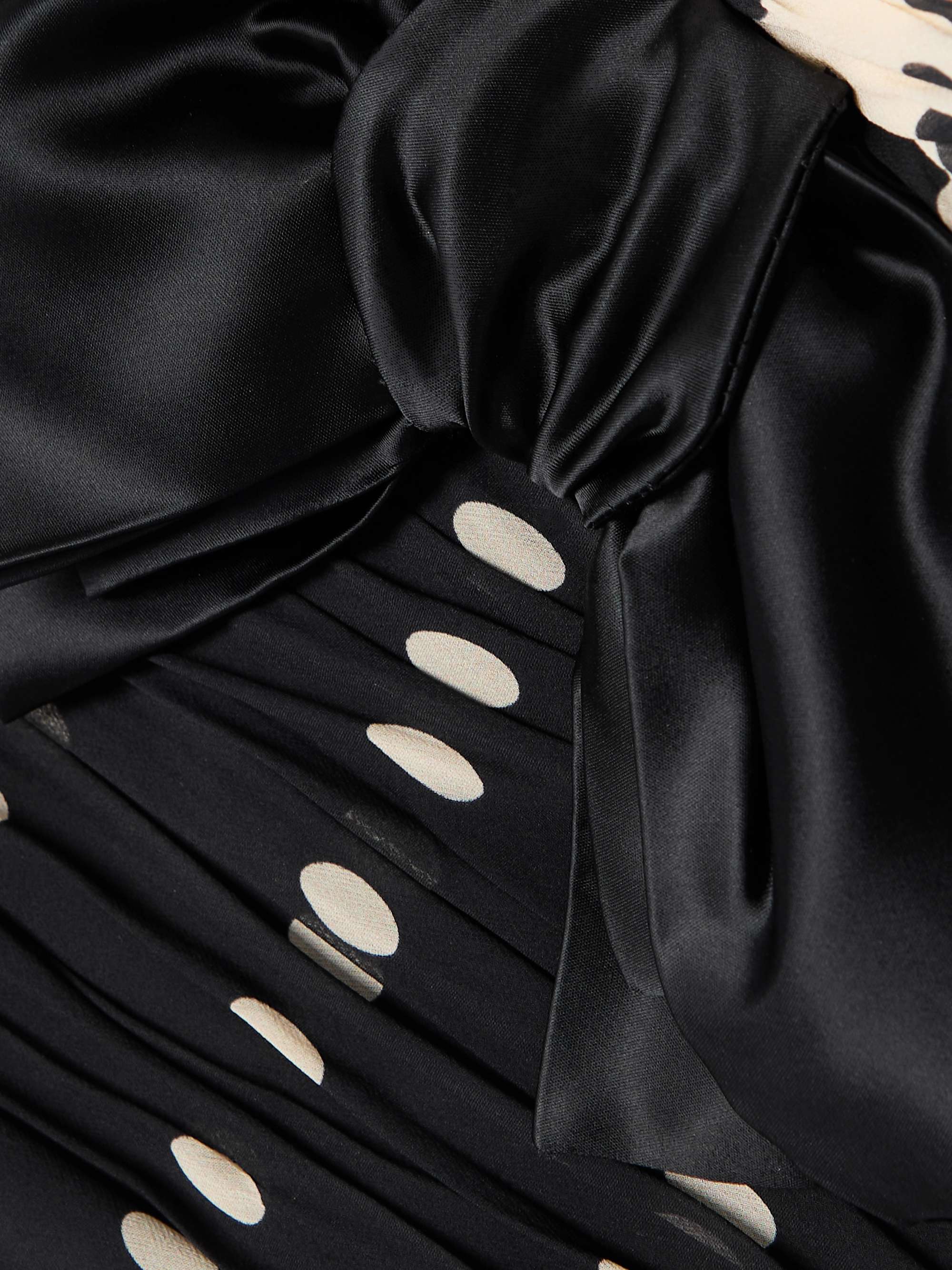 Satin bow-detailed ruched silk-chiffon strapless top view