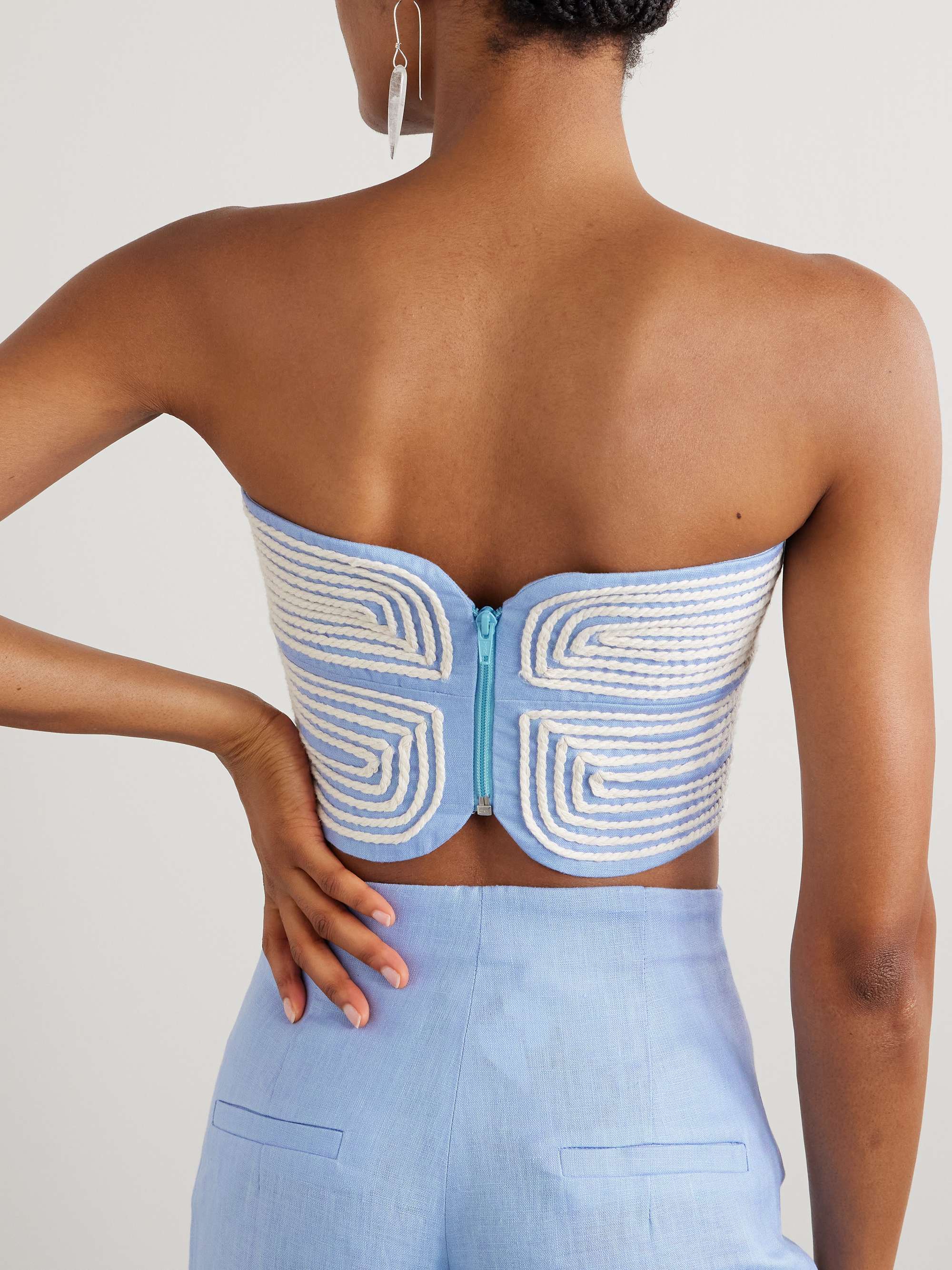 Baia cutout embroidered linen bustier top view