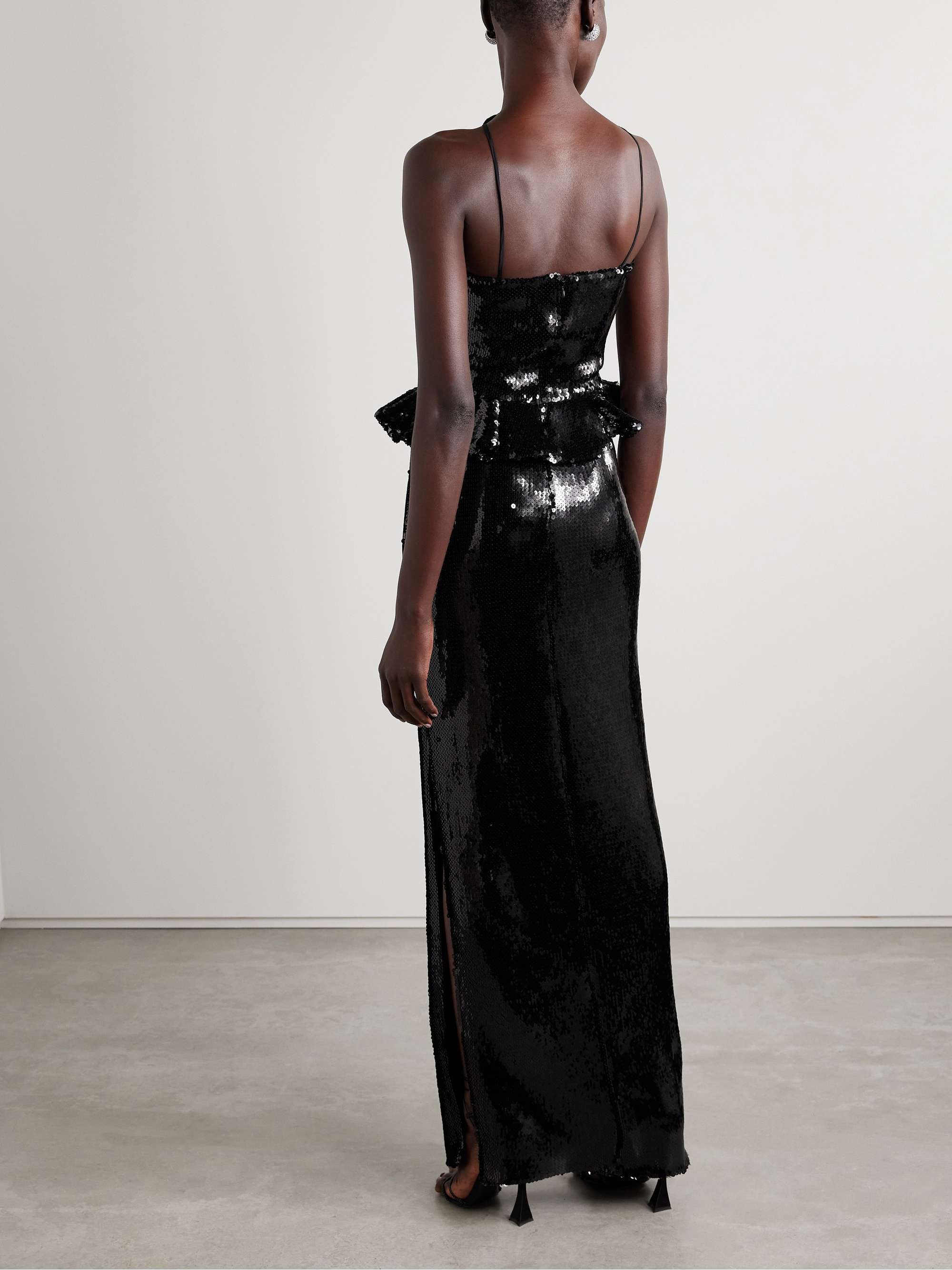 Sequined tulle peplum gown view
