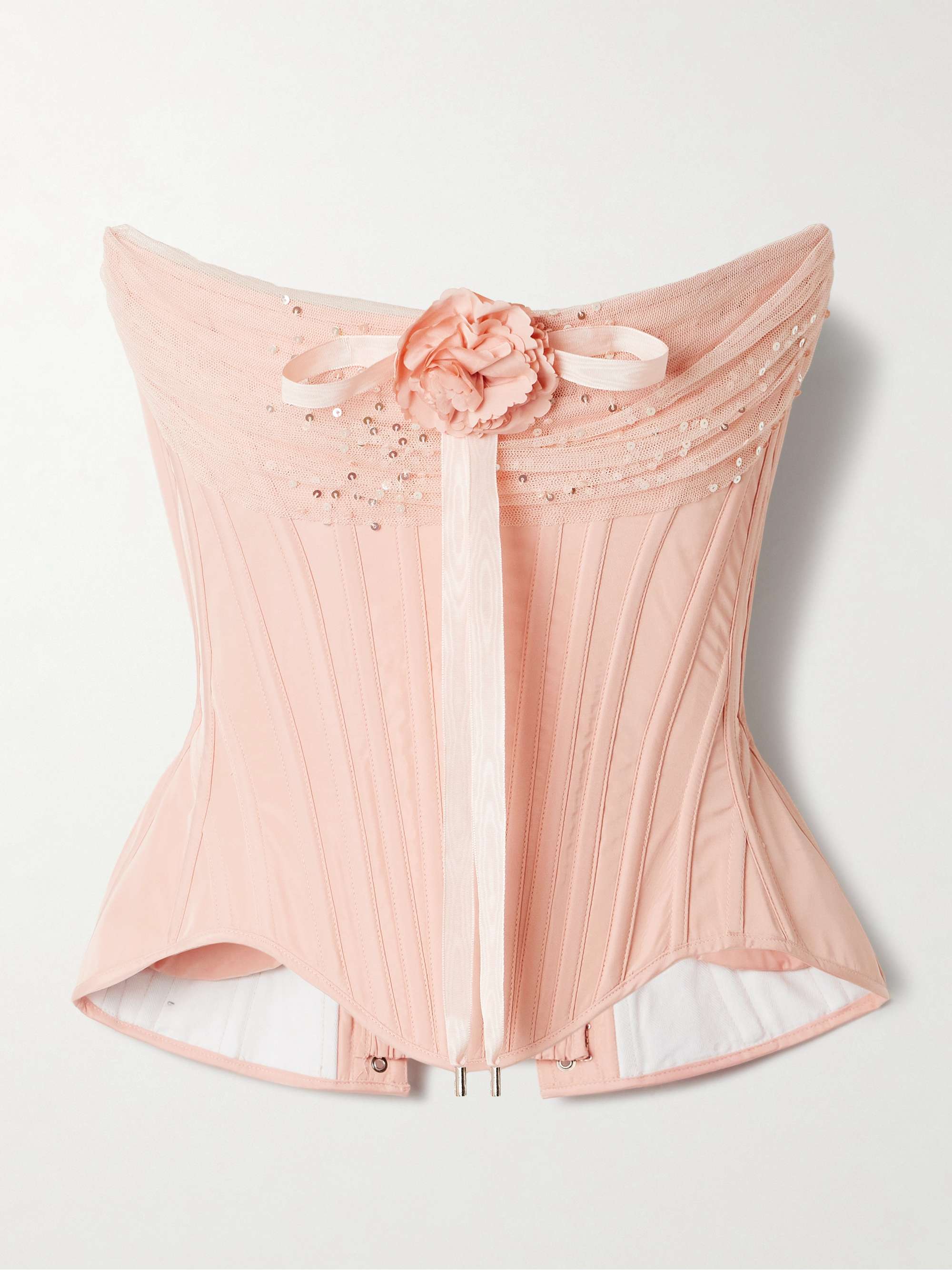 Wasp strapless sequin-embellished tulle-trimmed taffeta bustier top view