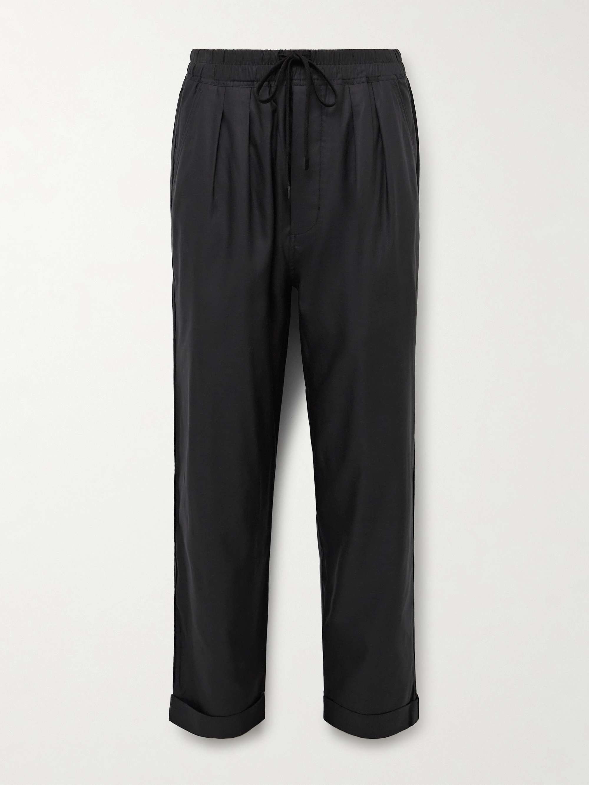 Straight-Leg Pleated Lyocell, Silk and Cotton-Blend Drawstring Trousers view