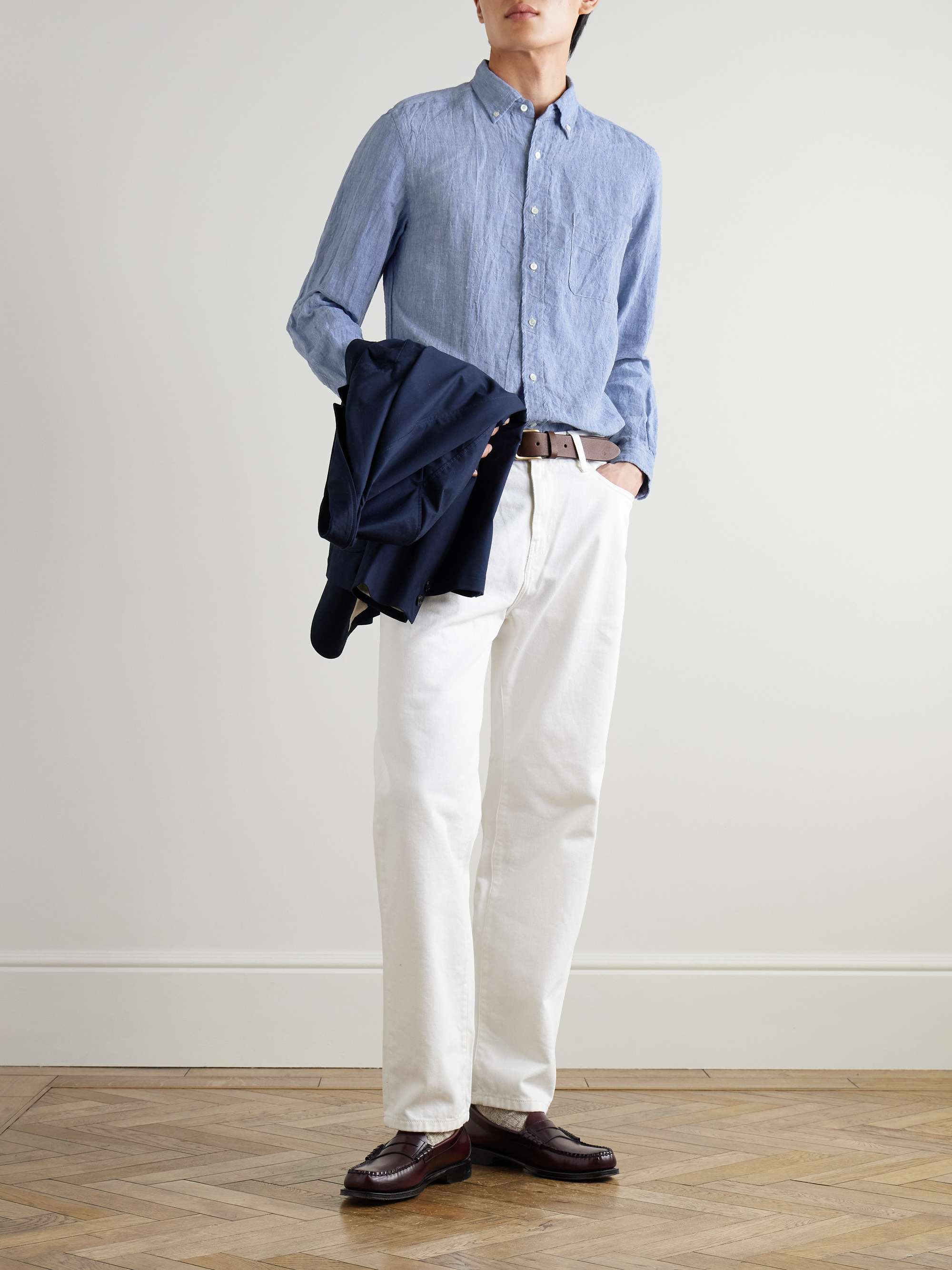Button-Down Collar Linen-Chambray Shirt view