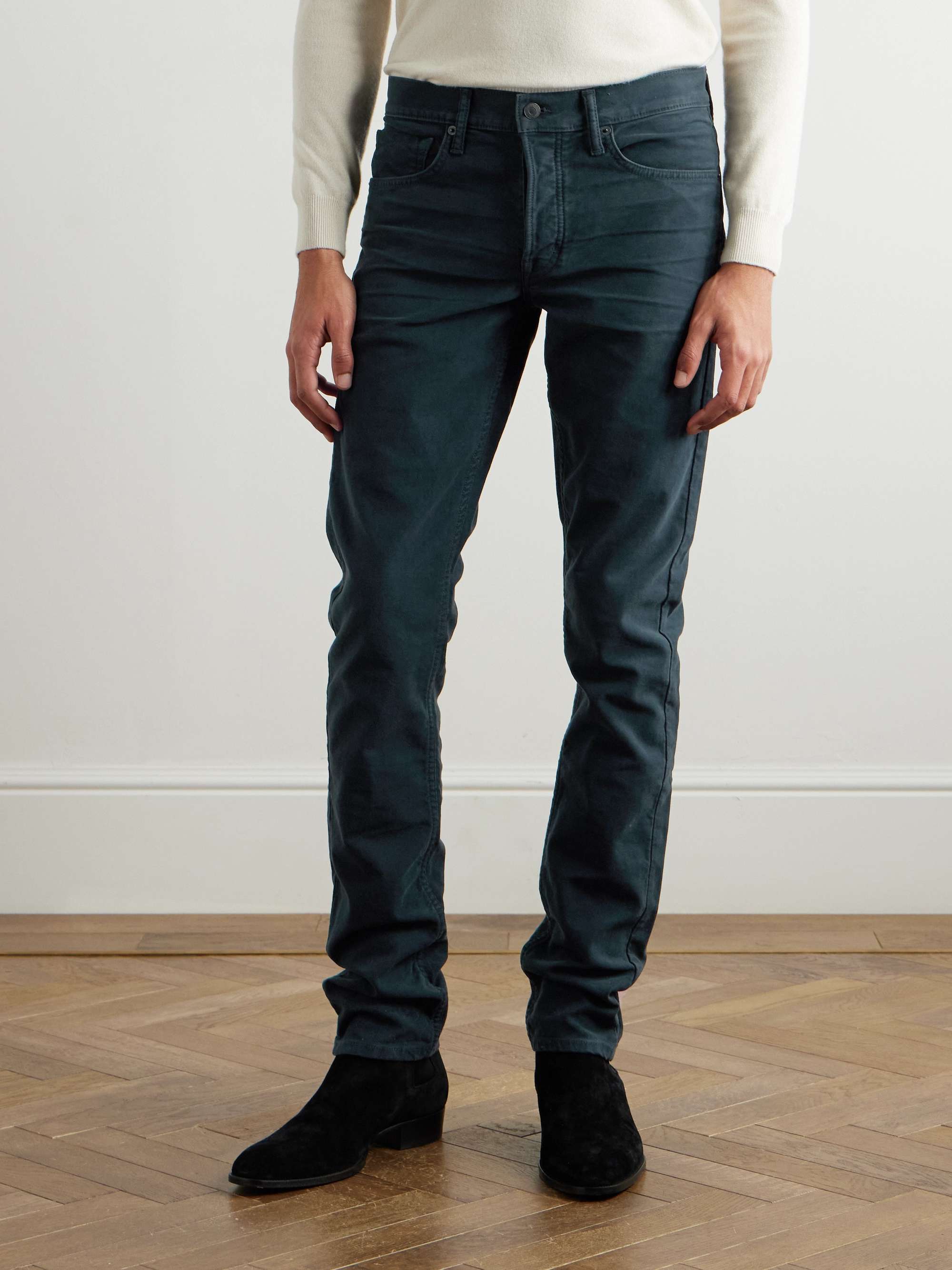 Slim-Fit Cotton-Blend Moleskin Trousers view