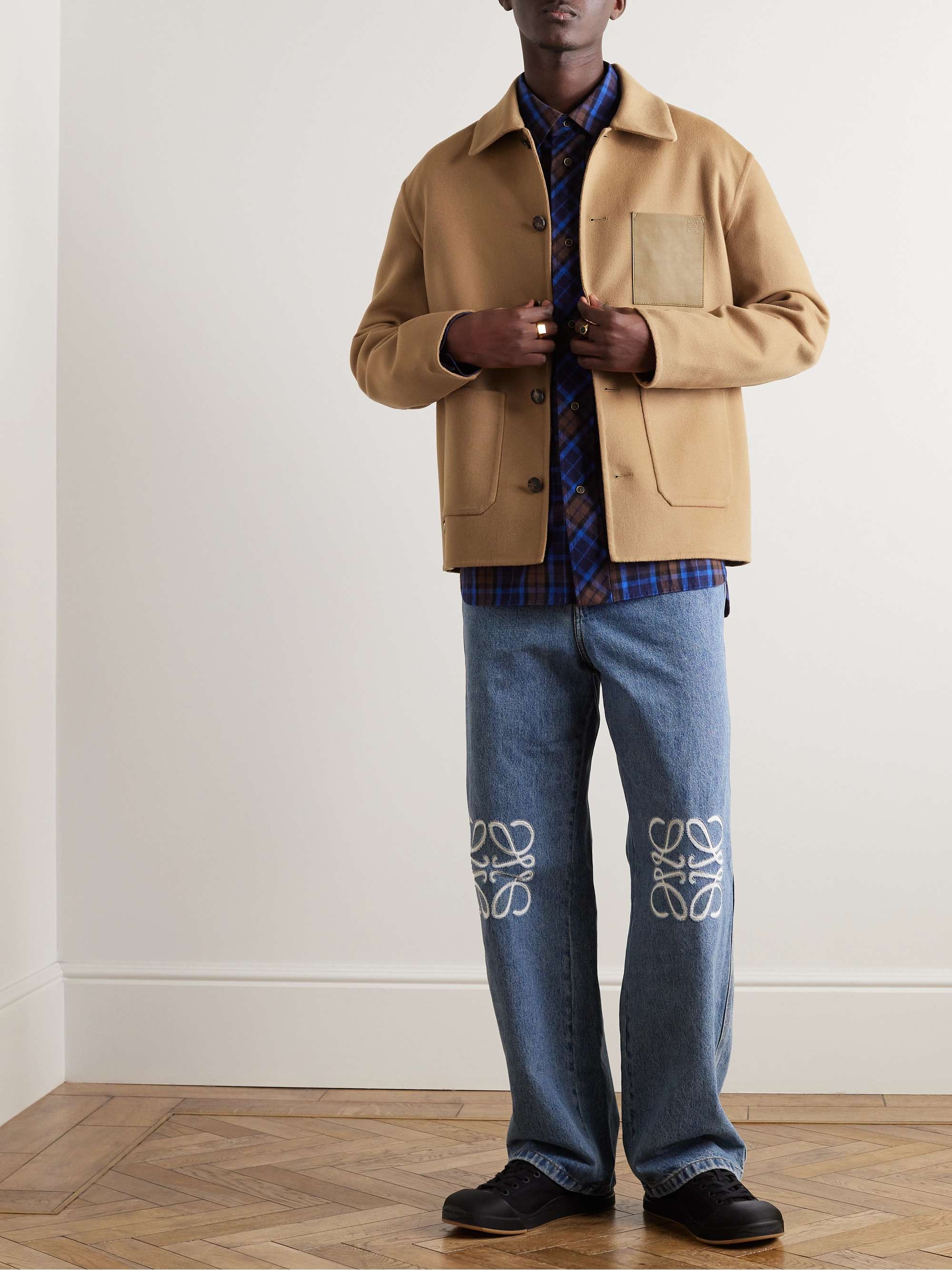 Leather-Trimmed Wool and Cashmere Jacket view