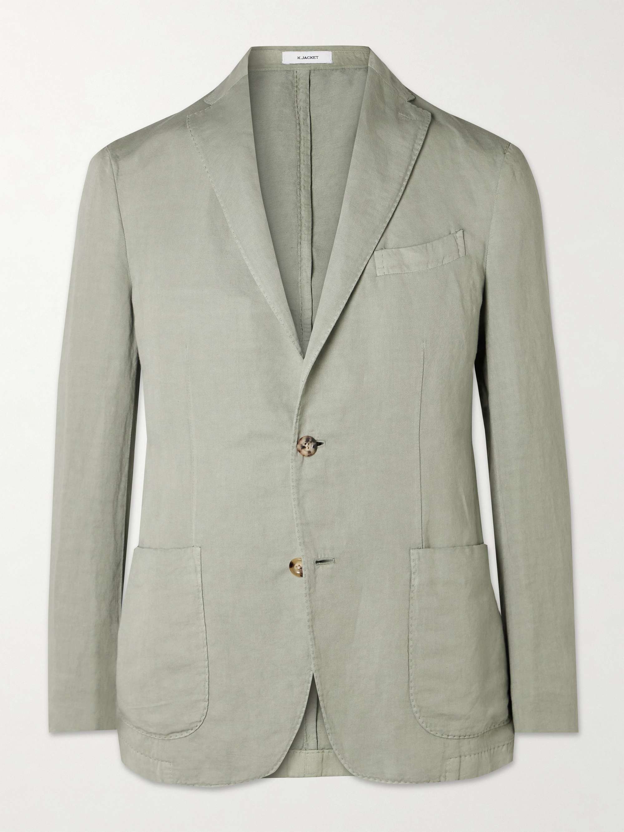 Unstructured Garment-Dyed Cotton and Linen-Blend Blazer view