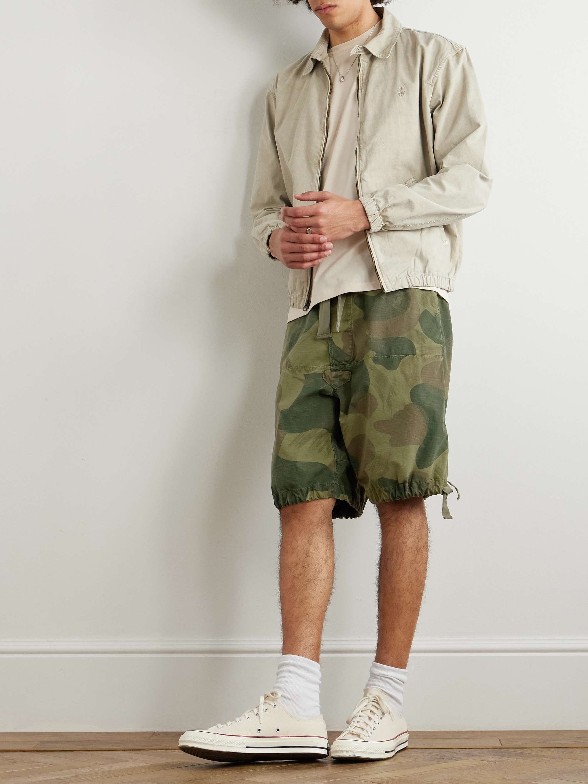 Straight-Leg Camouflage-Print Cotton Drawstring Shorts view