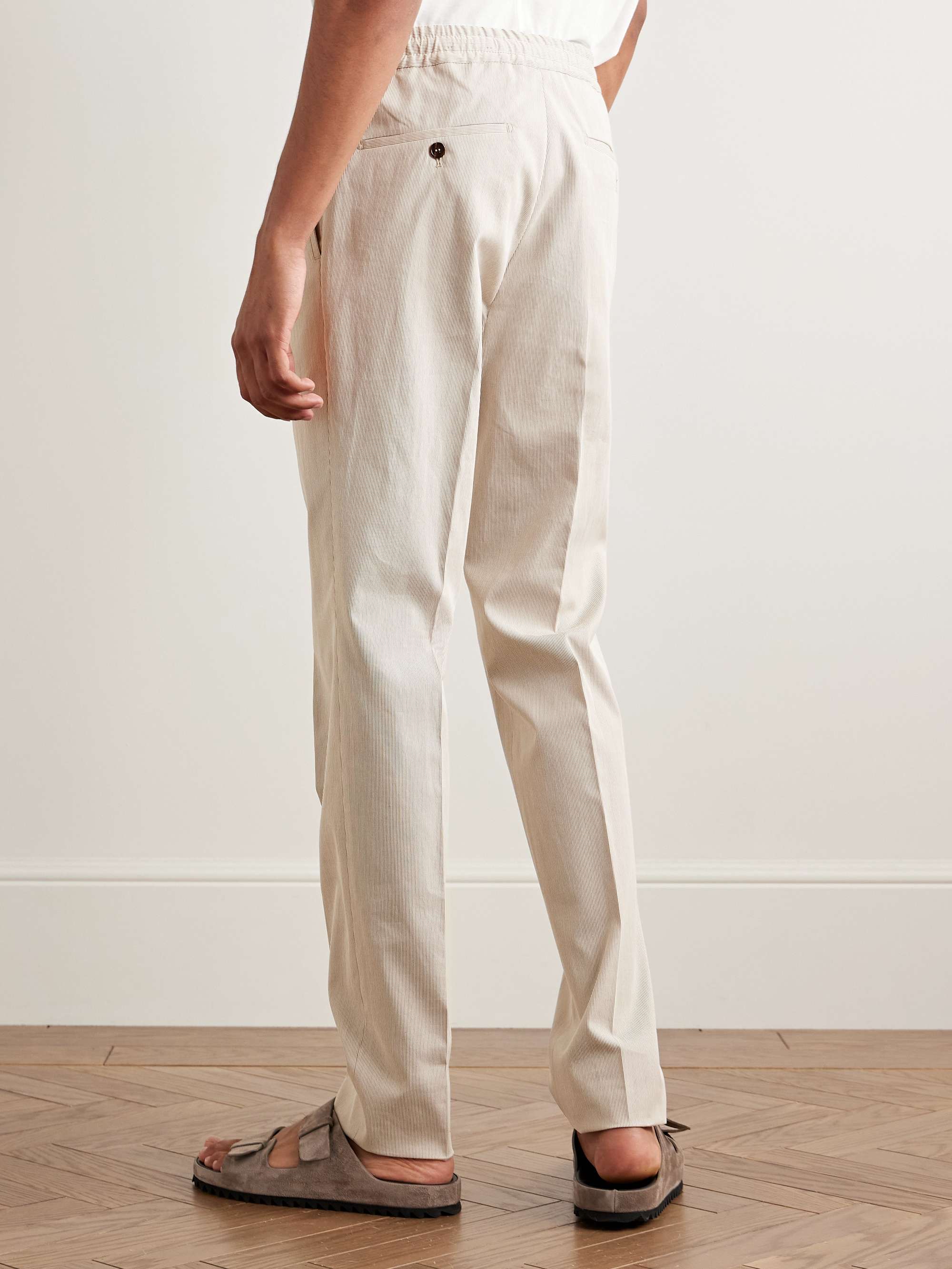 Venezia 1951 Tapered Pleated Striped Cotton Drawstring Trousers view