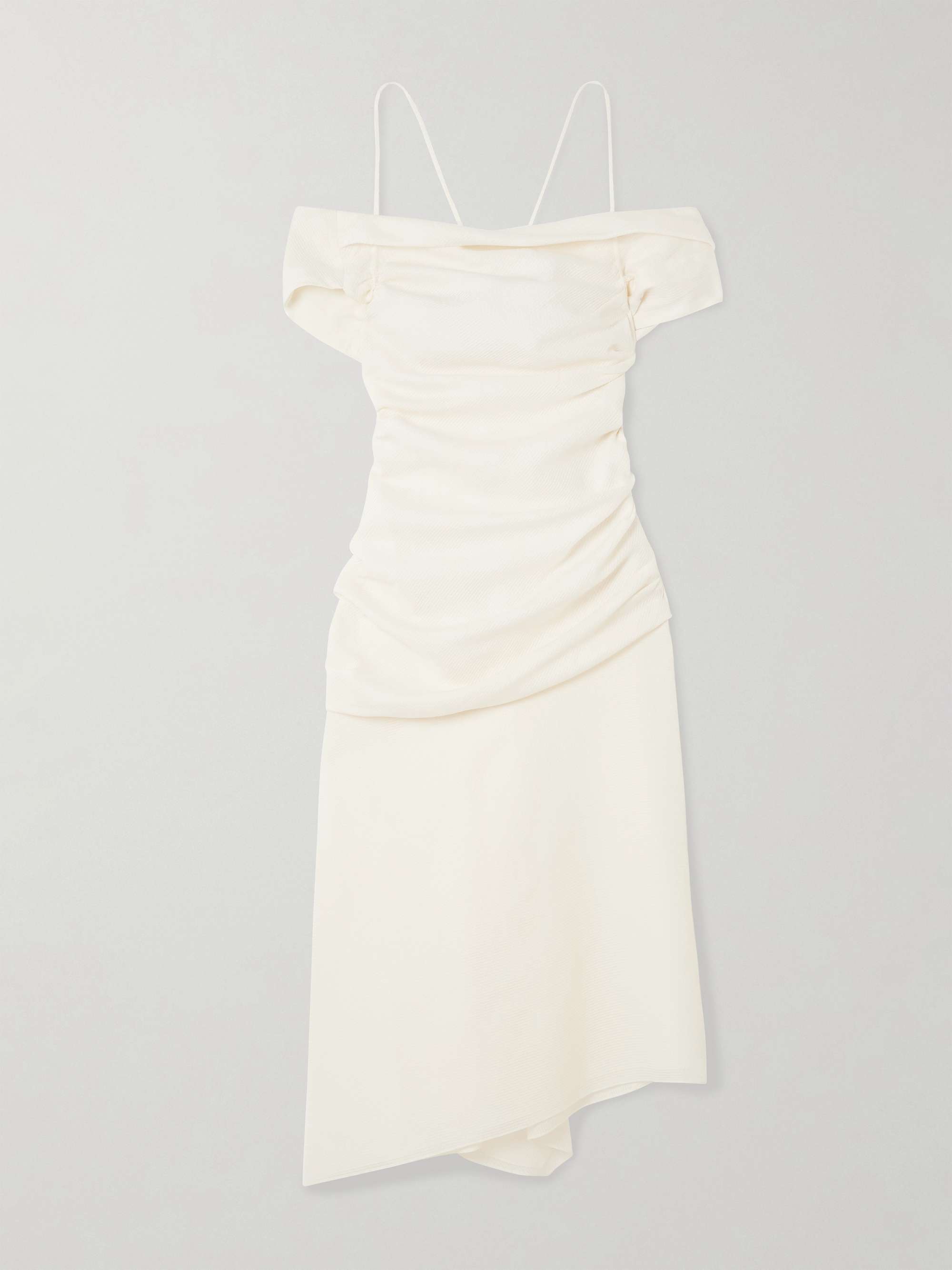 Accordion cold-shoulder ribbed cotton and silk-blend midi dress view
