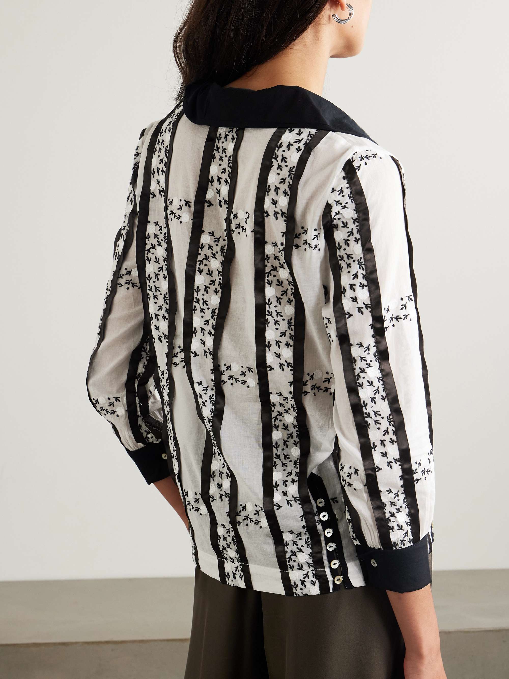 Lattice Sprig embroidered button-embellished satin-trimmed cotton blouse view