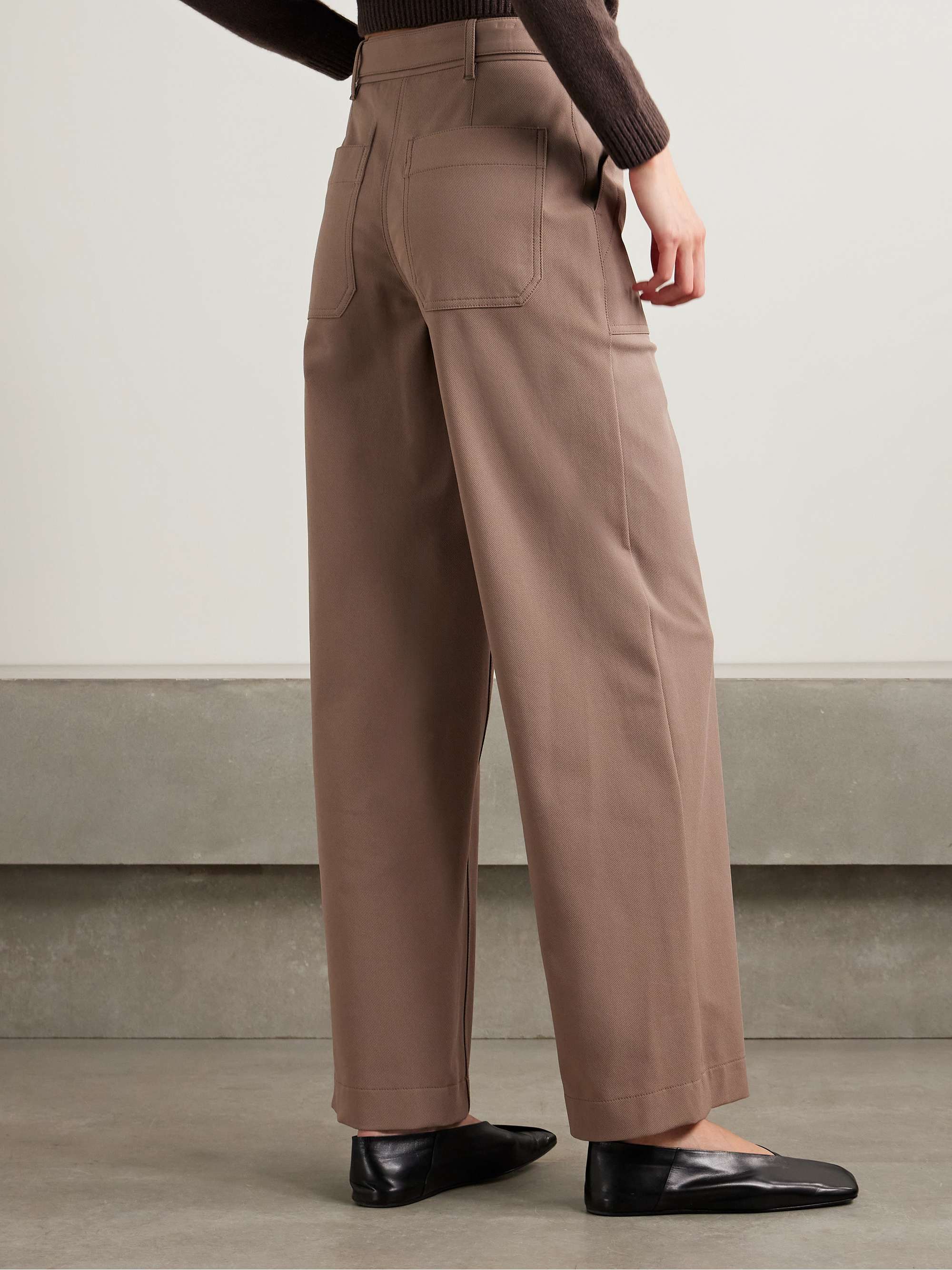Belted cotton-blend twill straight-leg pants view