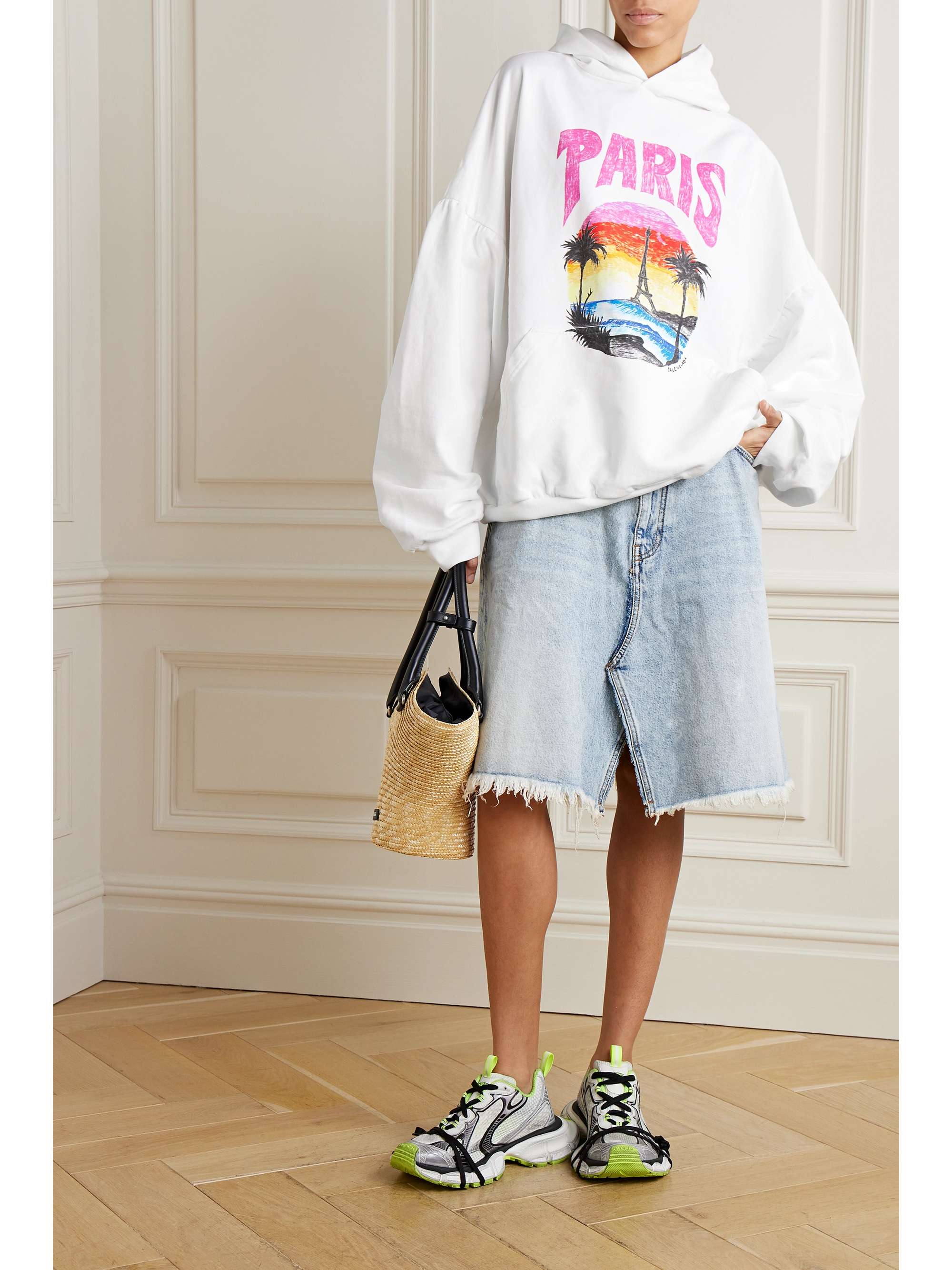 Oversized printed cotton-jersey hoodie view