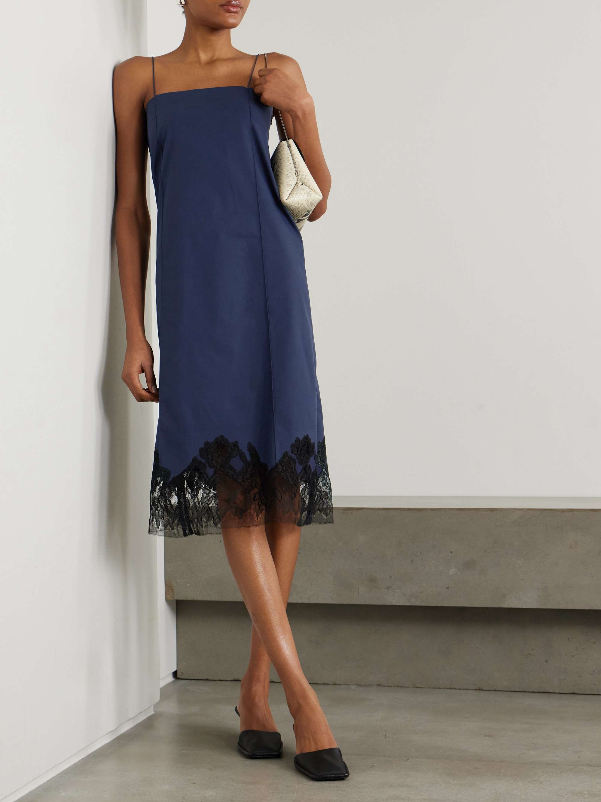 Elsain lace-trimmed cotton-blend twill midi dress view