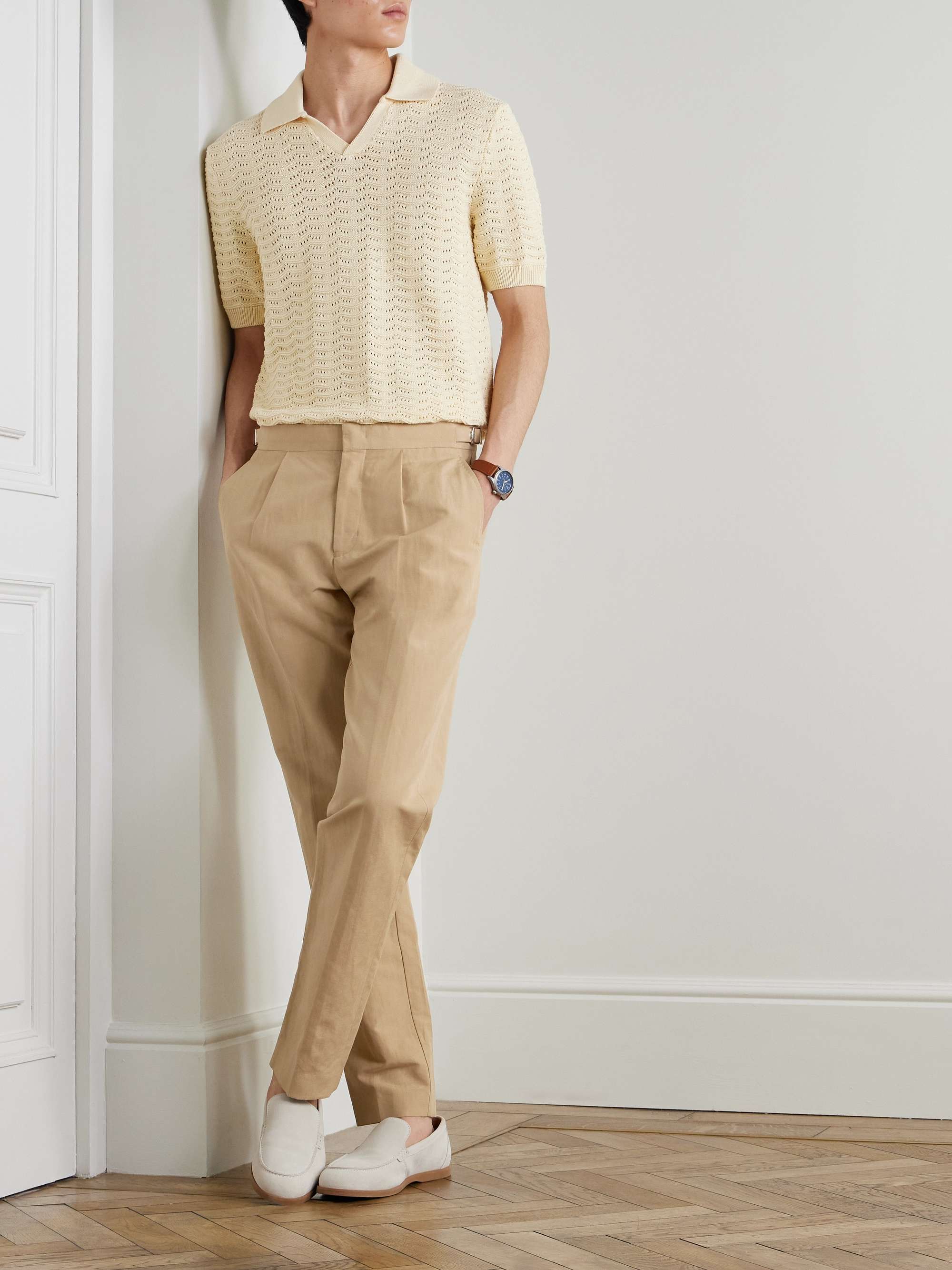 Carsyn Tapered Pleated Linen and Cotton-Blend Trousers view