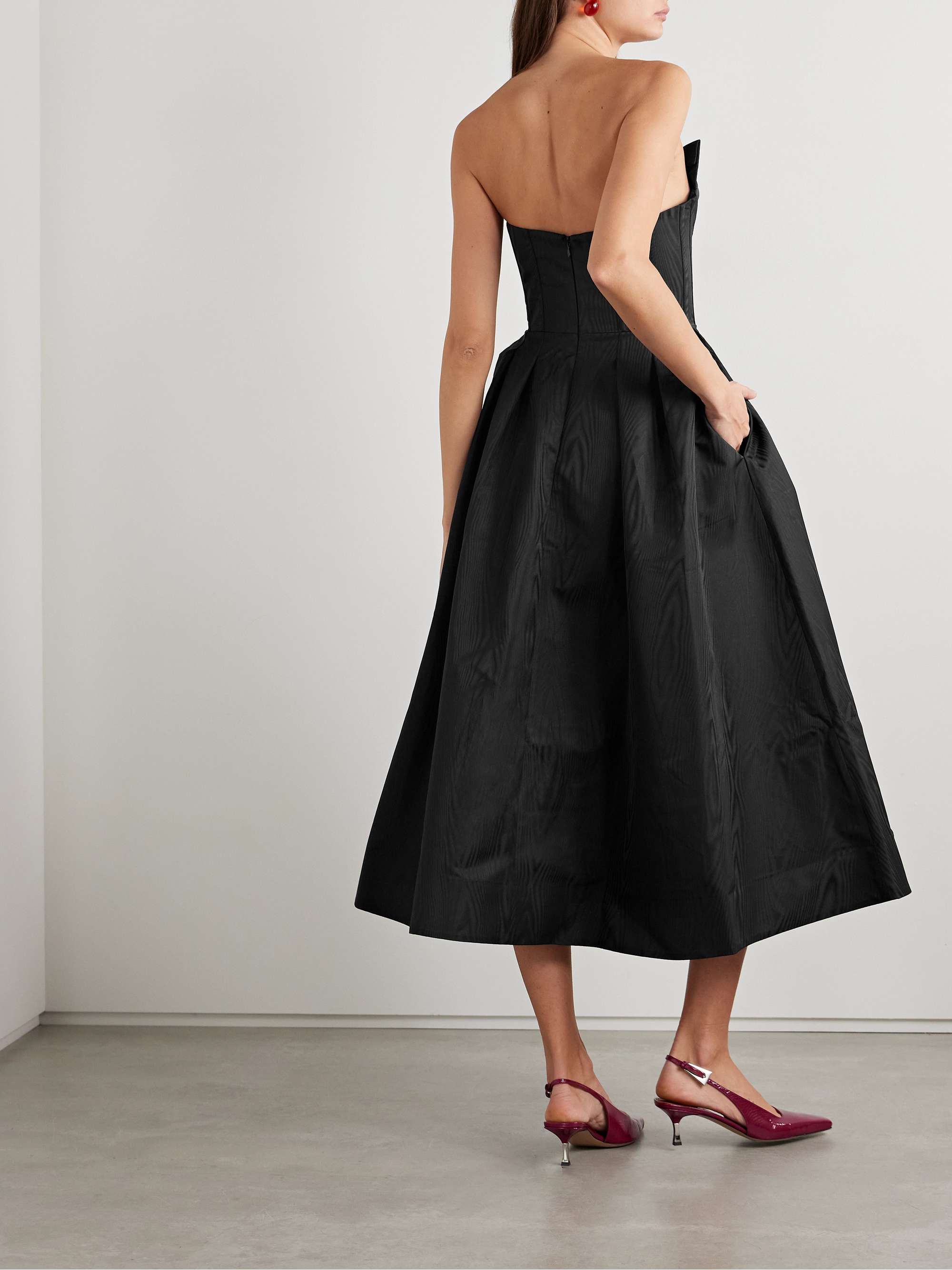 Luiza strapless pleated moire midi dress view