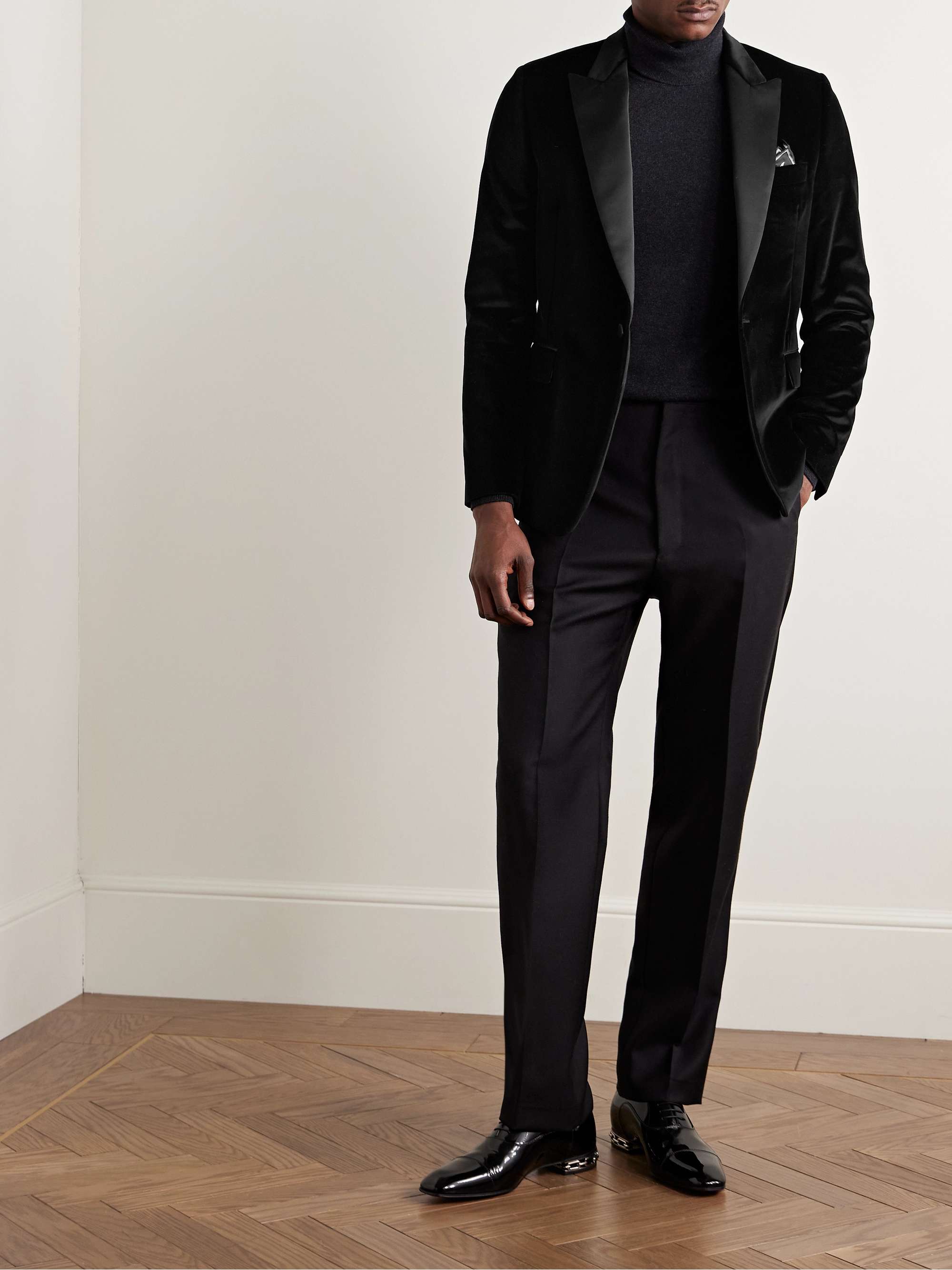 Slim-Fit Satin-Trimmed Cotton-Velvet Tuxedo Jacket view