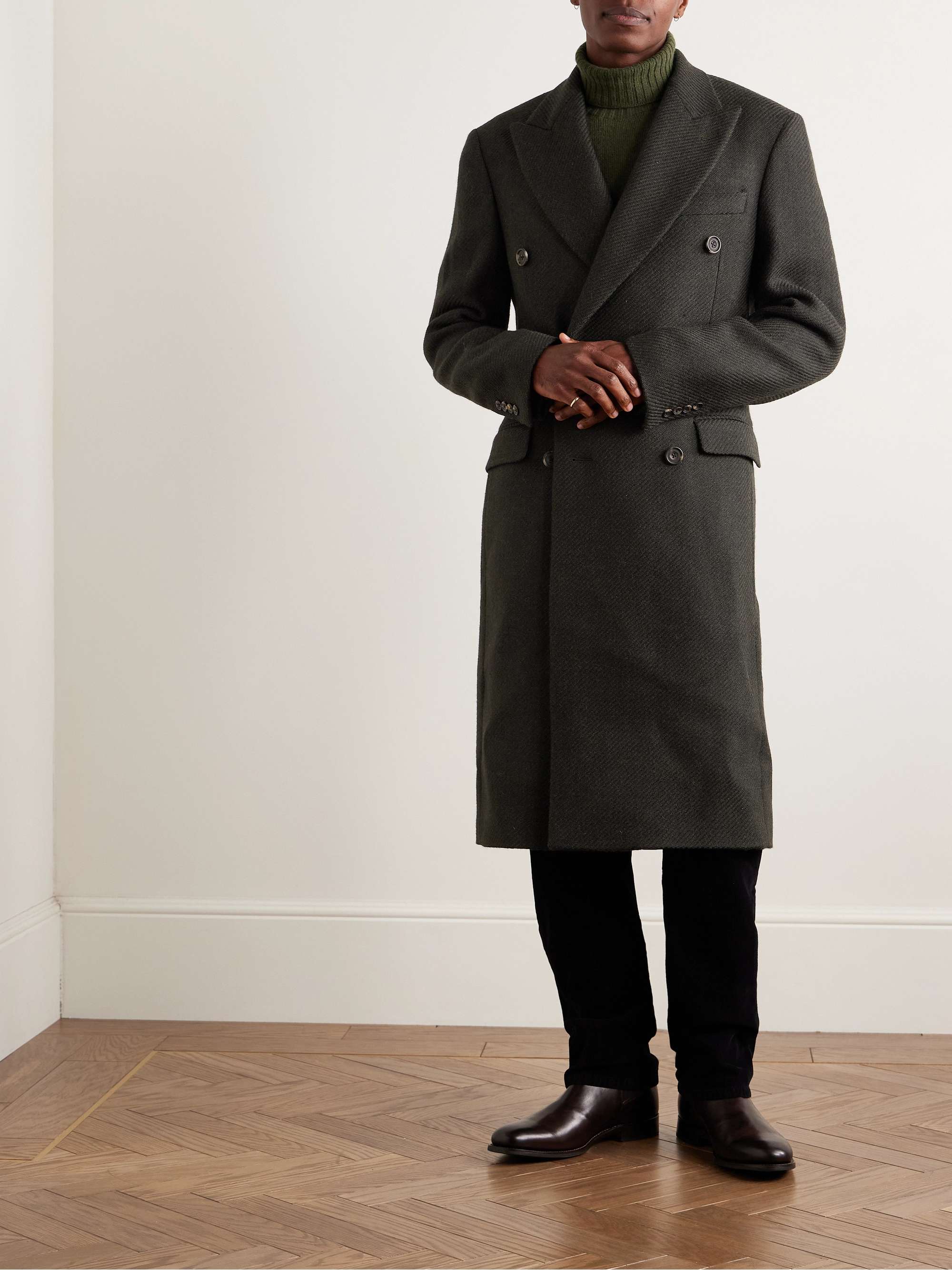 Slim-Fit Double-Breasted Wool-Hopsack Coat view