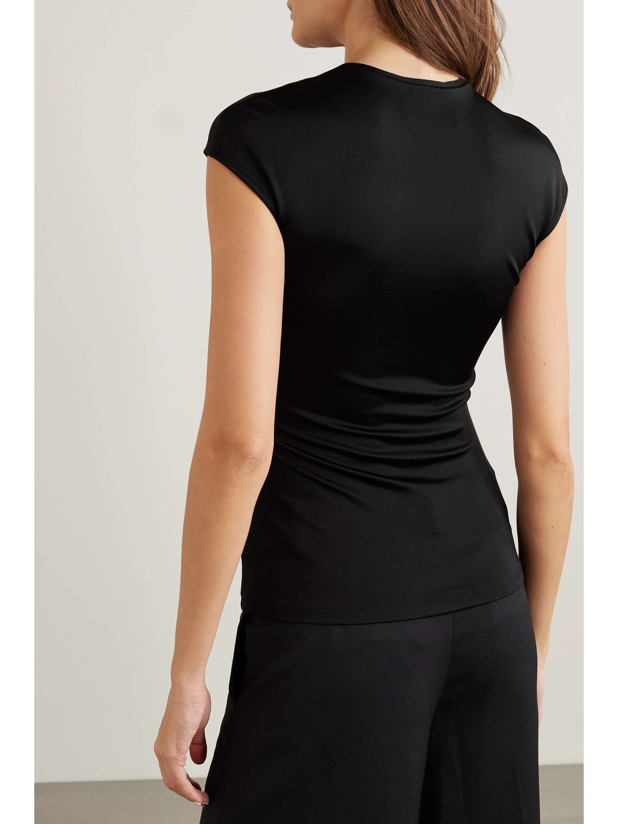 Paola twist-front satin and stretch-jersey top view
