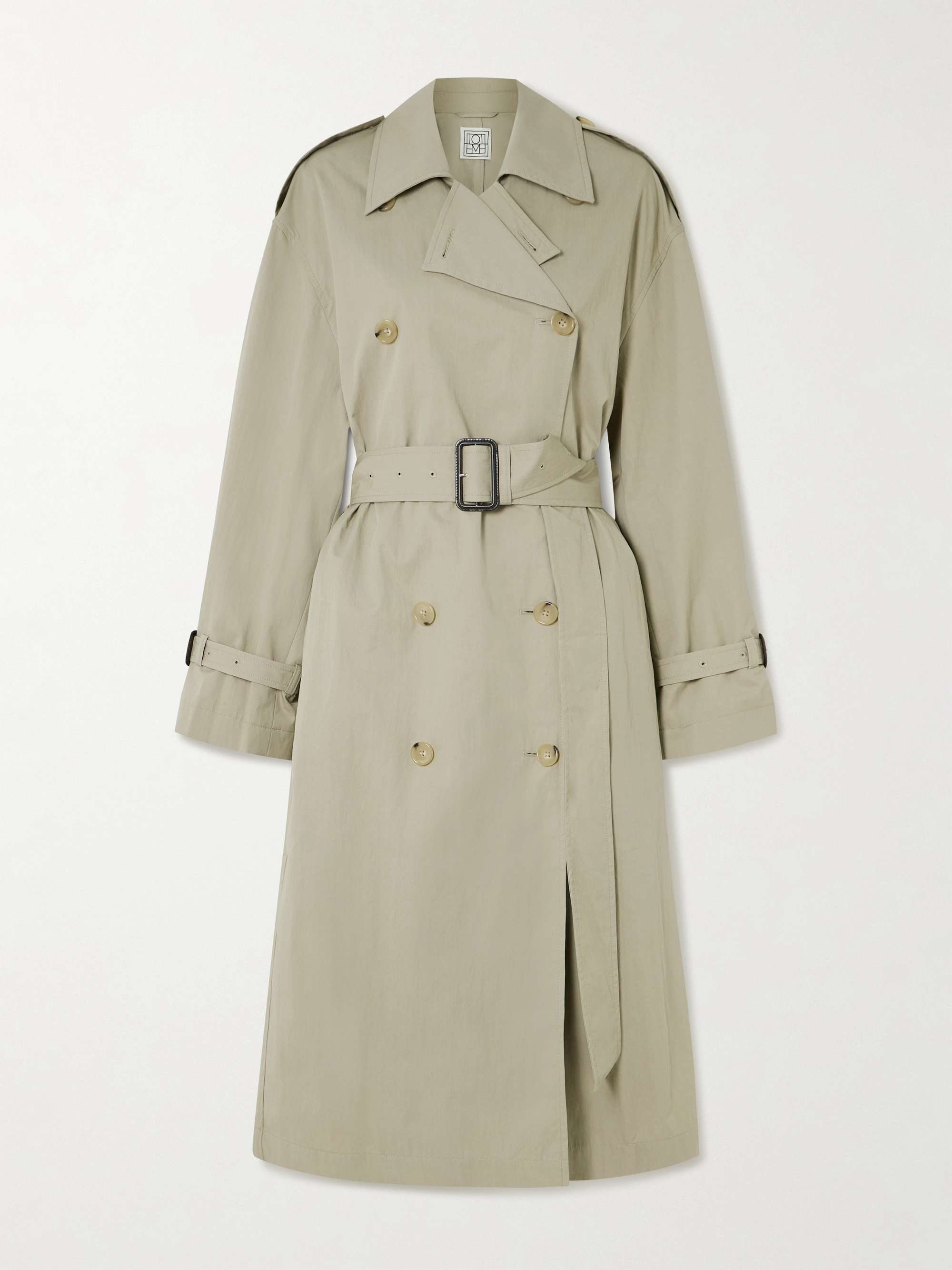 Belted organic cotton-blend trench coat view