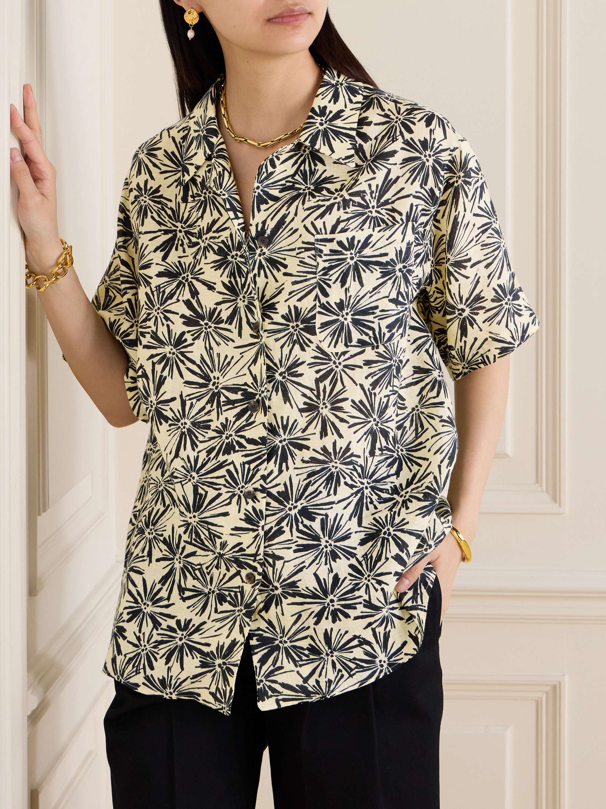 Floral-print linen shirt view