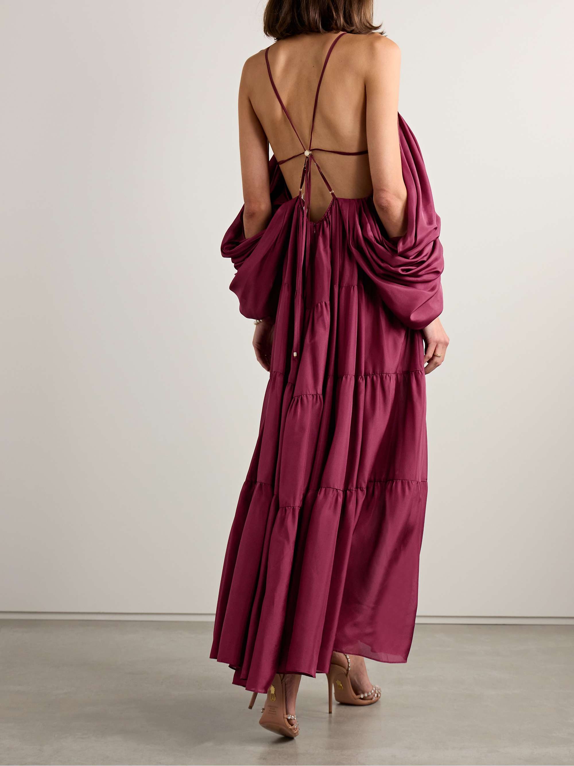 Tallow cold-shoulder pleated tiered silk-satin maxi dress view