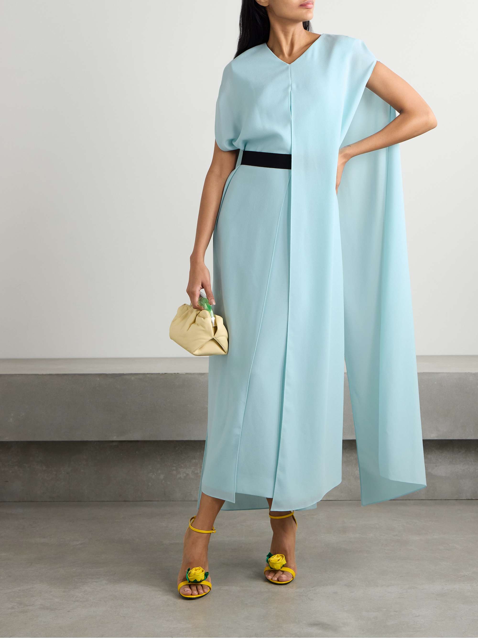 Fyera belted cape-effect crepe midi dress view