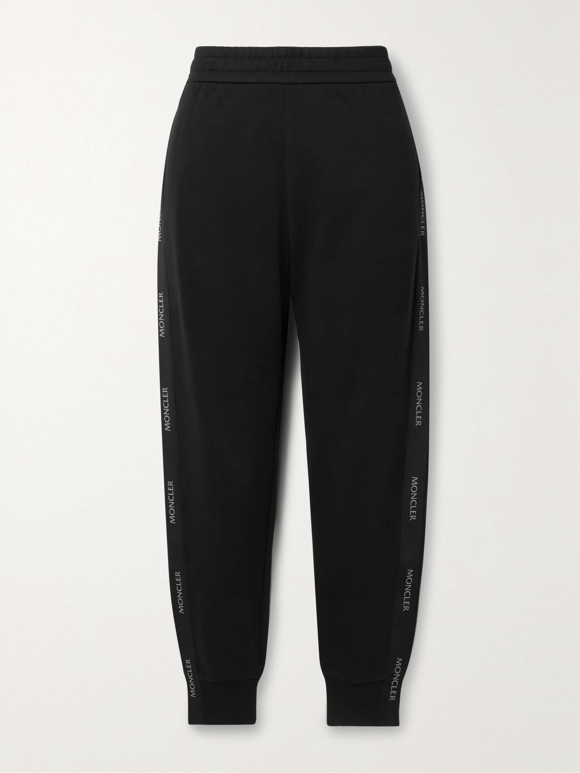 Satin-trimmed cotton-jersey tapered track pants view