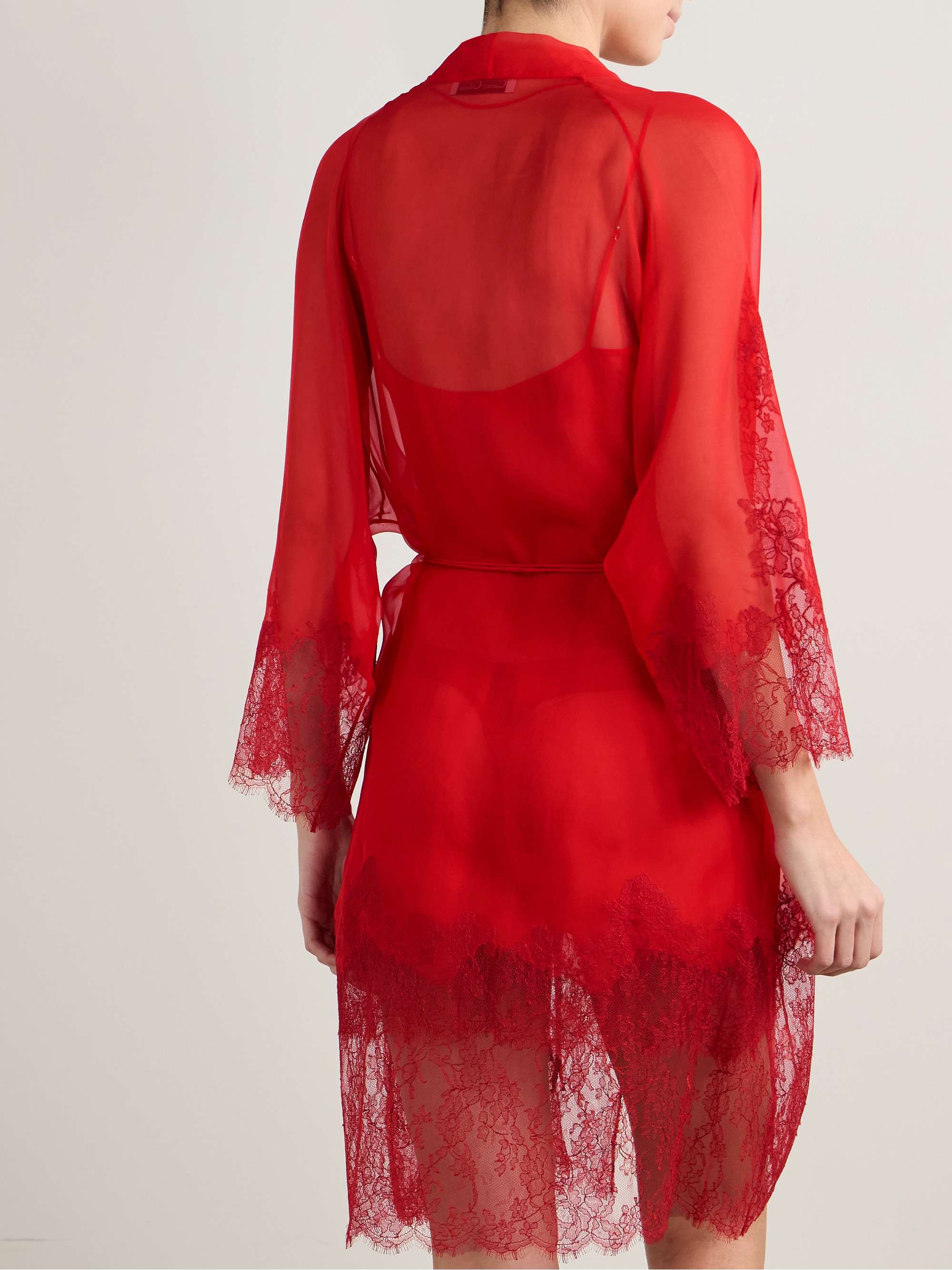 Lace-trimmed silk-chiffon robe view