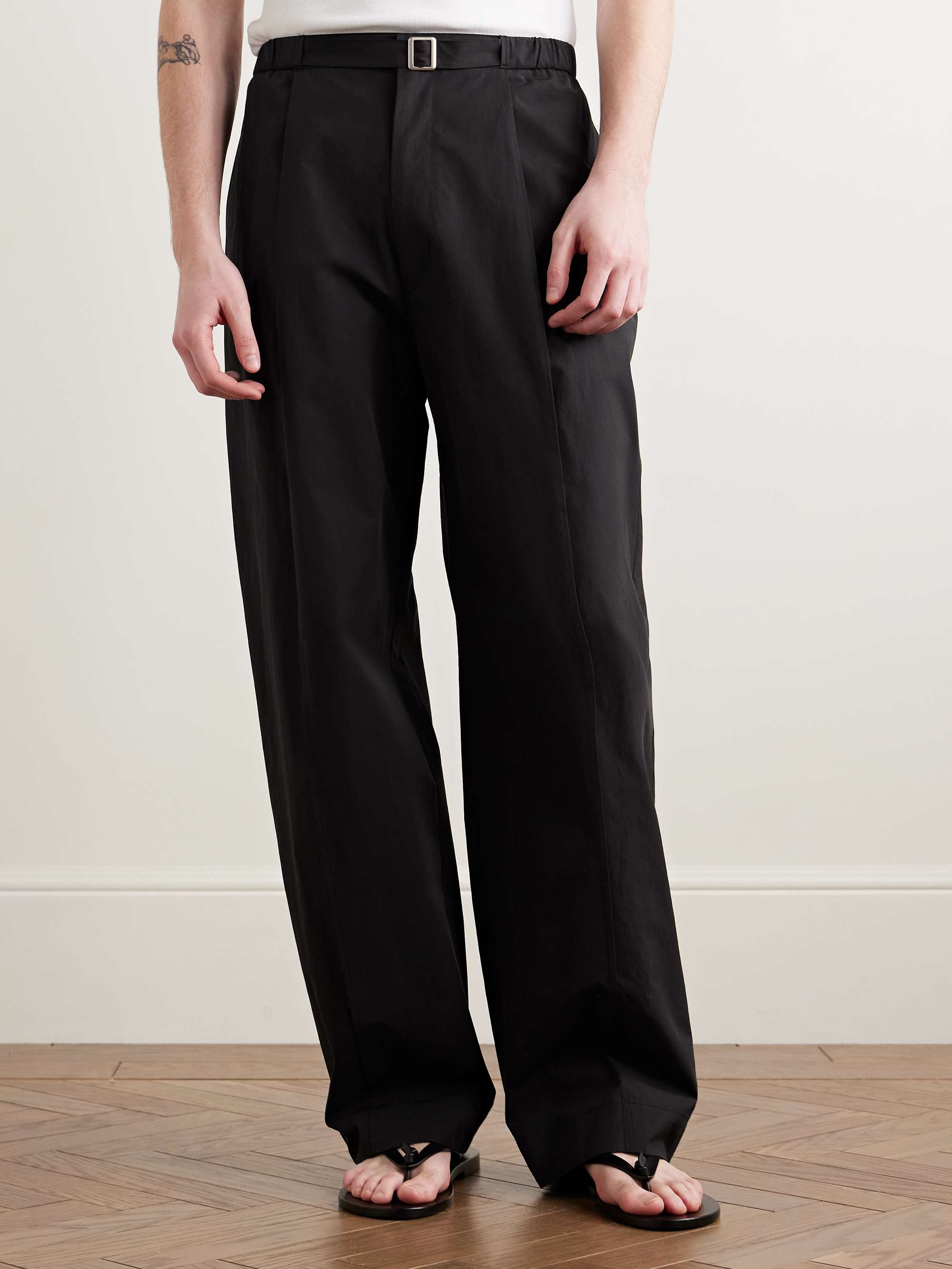 Straight-Leg Belted Pleated Poplin Trousers view