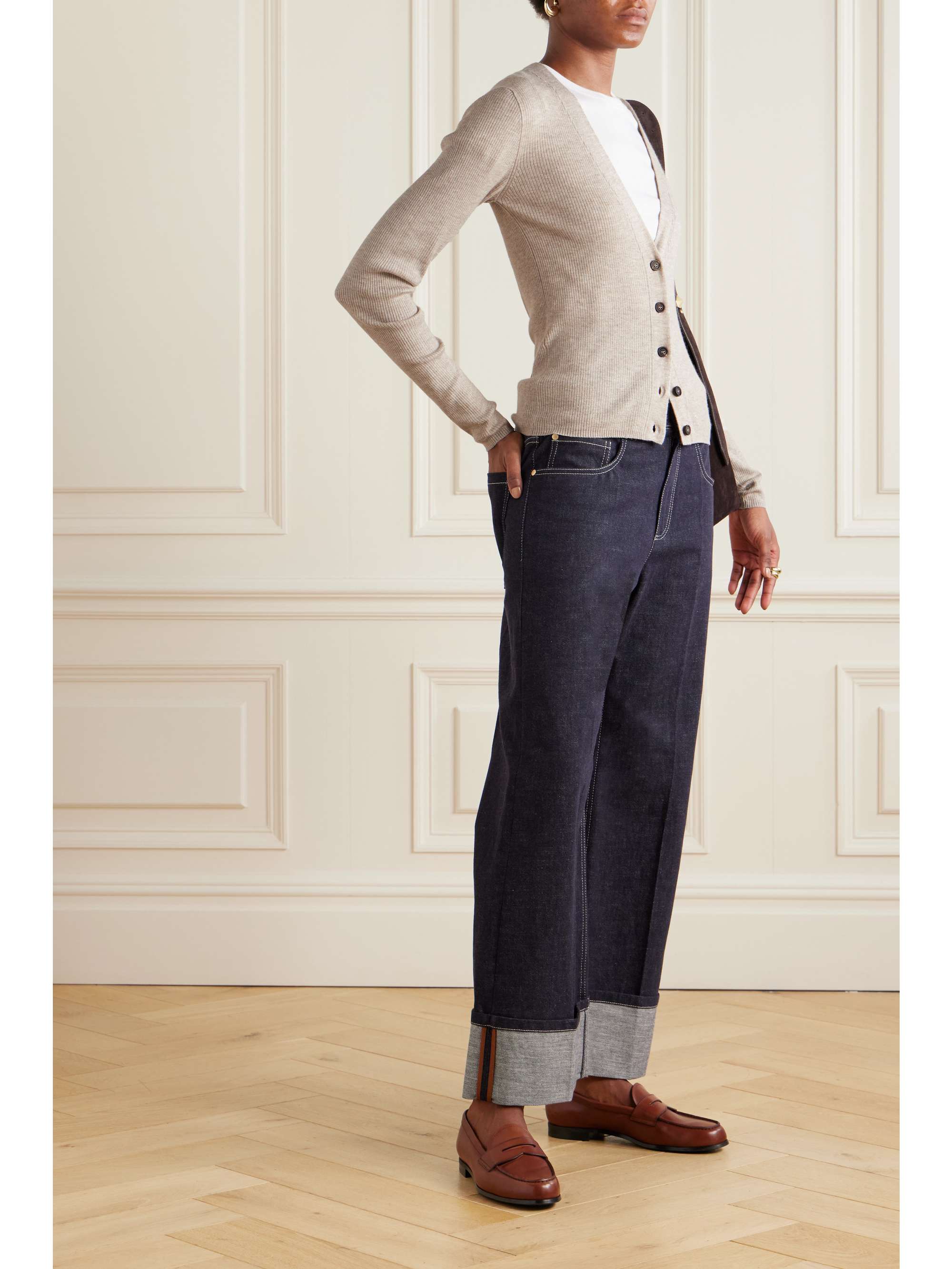 Metallic ribbed-knit cardigan view