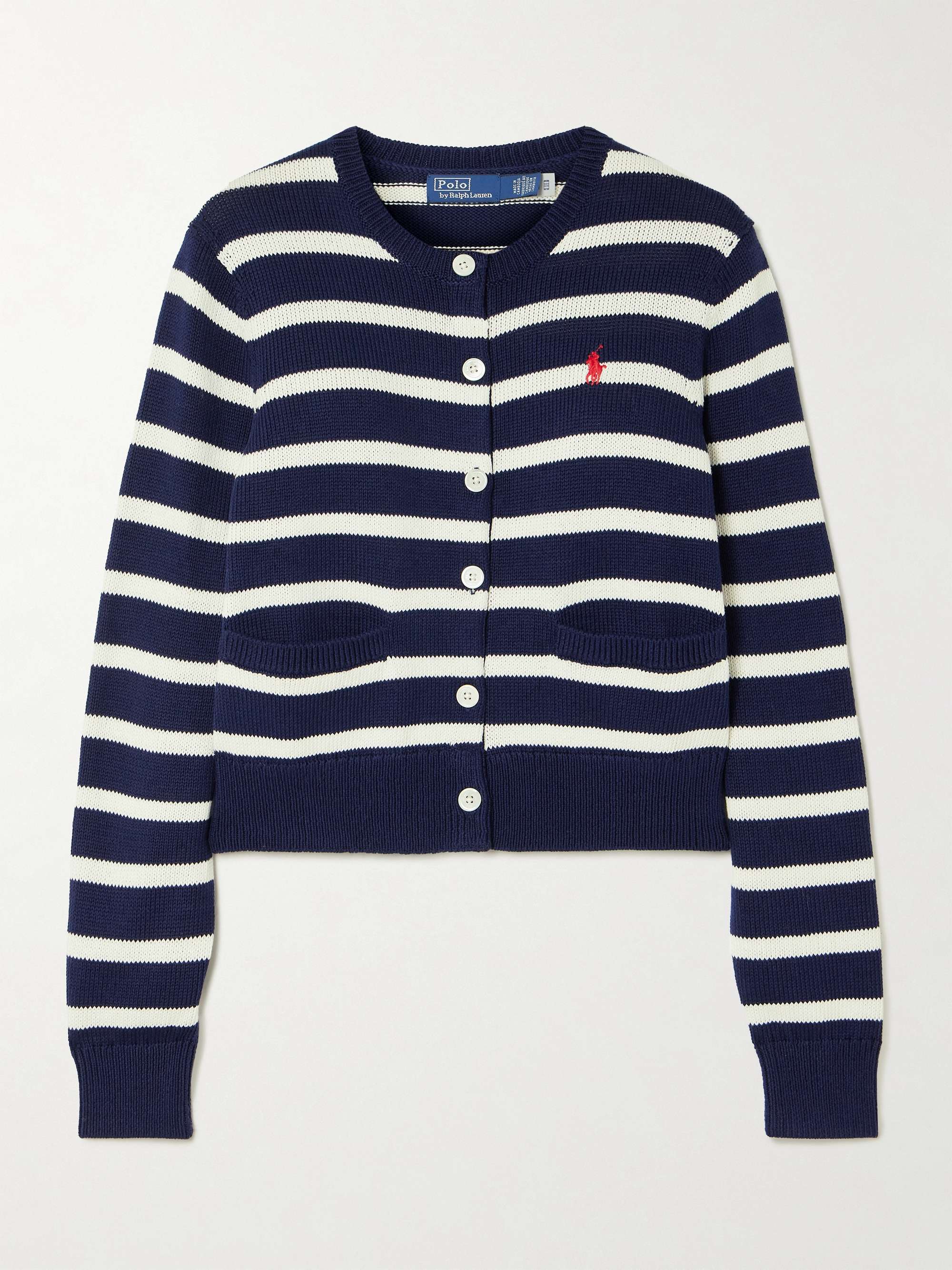 Embroidered striped cotton cardigan view