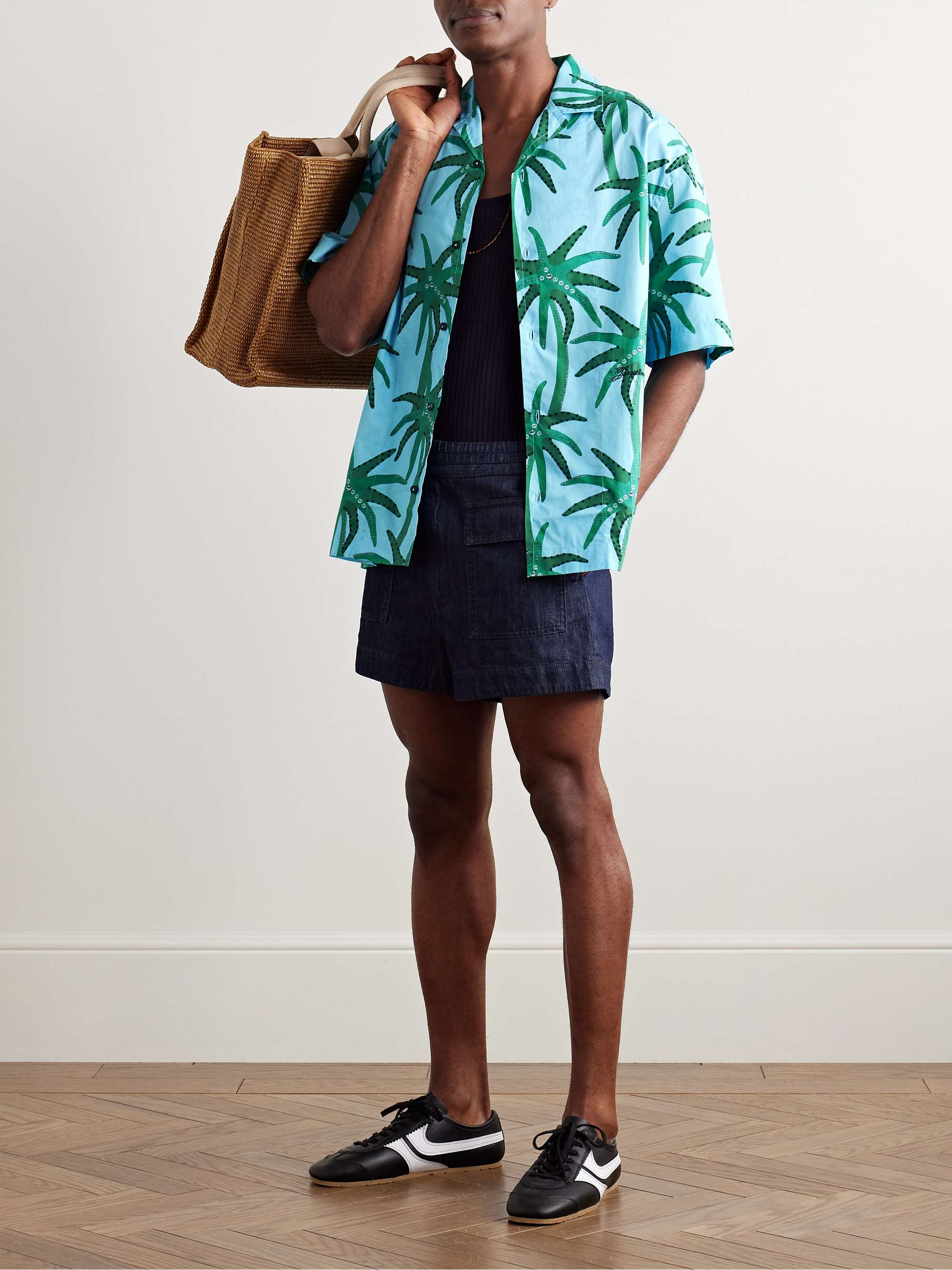 Camp-Collar Printed Cotton-Poplin Shirt view