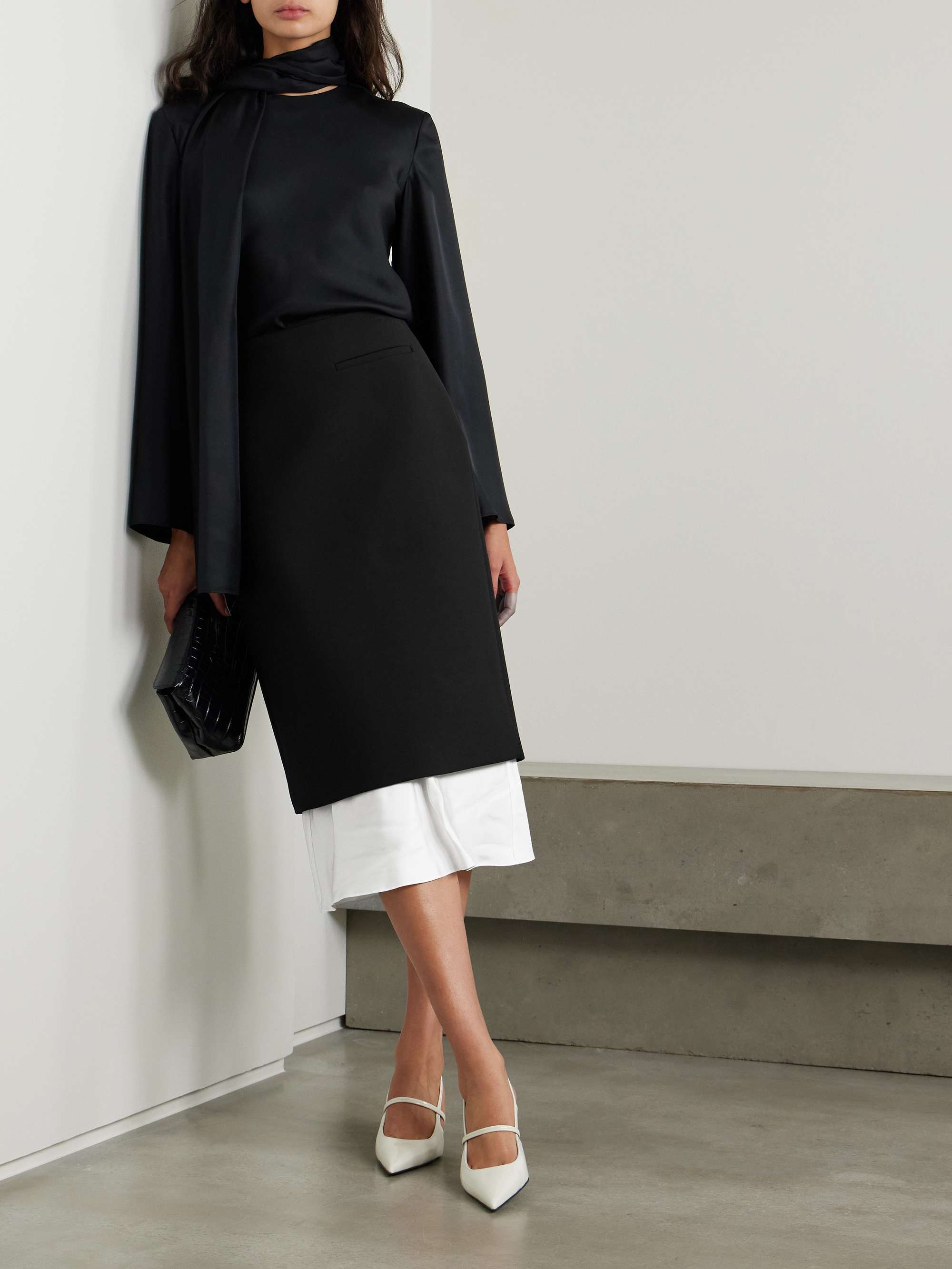 Silk-trimmed wool-blend midi skirt view