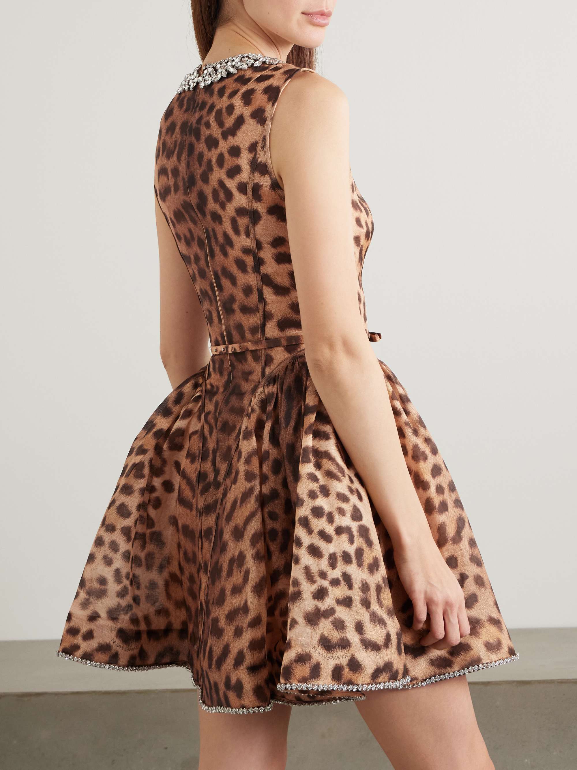 Crush crystal-embellished paneled leopard-print linen and silk-blend mini dress view