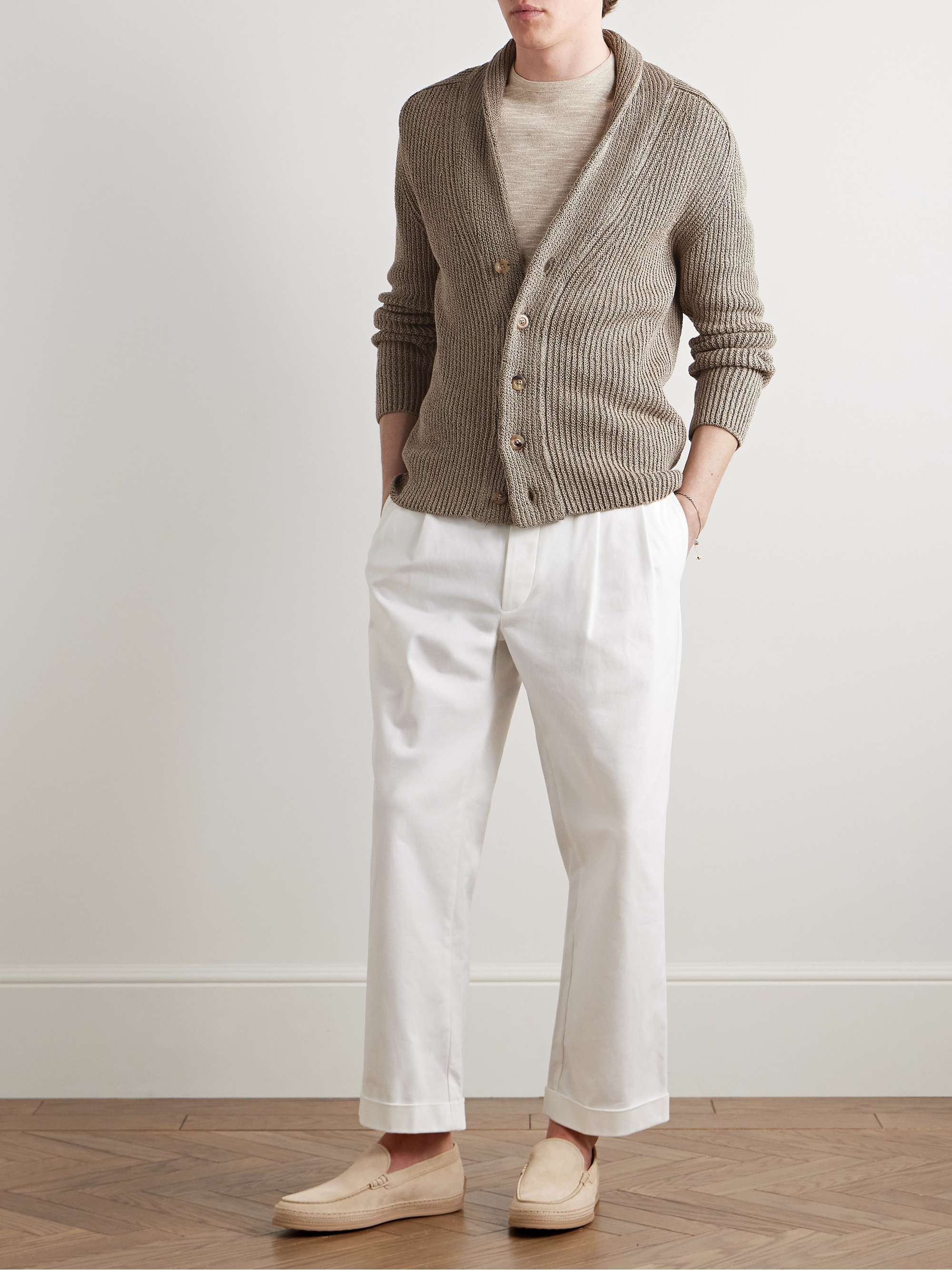 Shawl-Collar Garment-Dyed Ribbed Cotton Cardigan view
