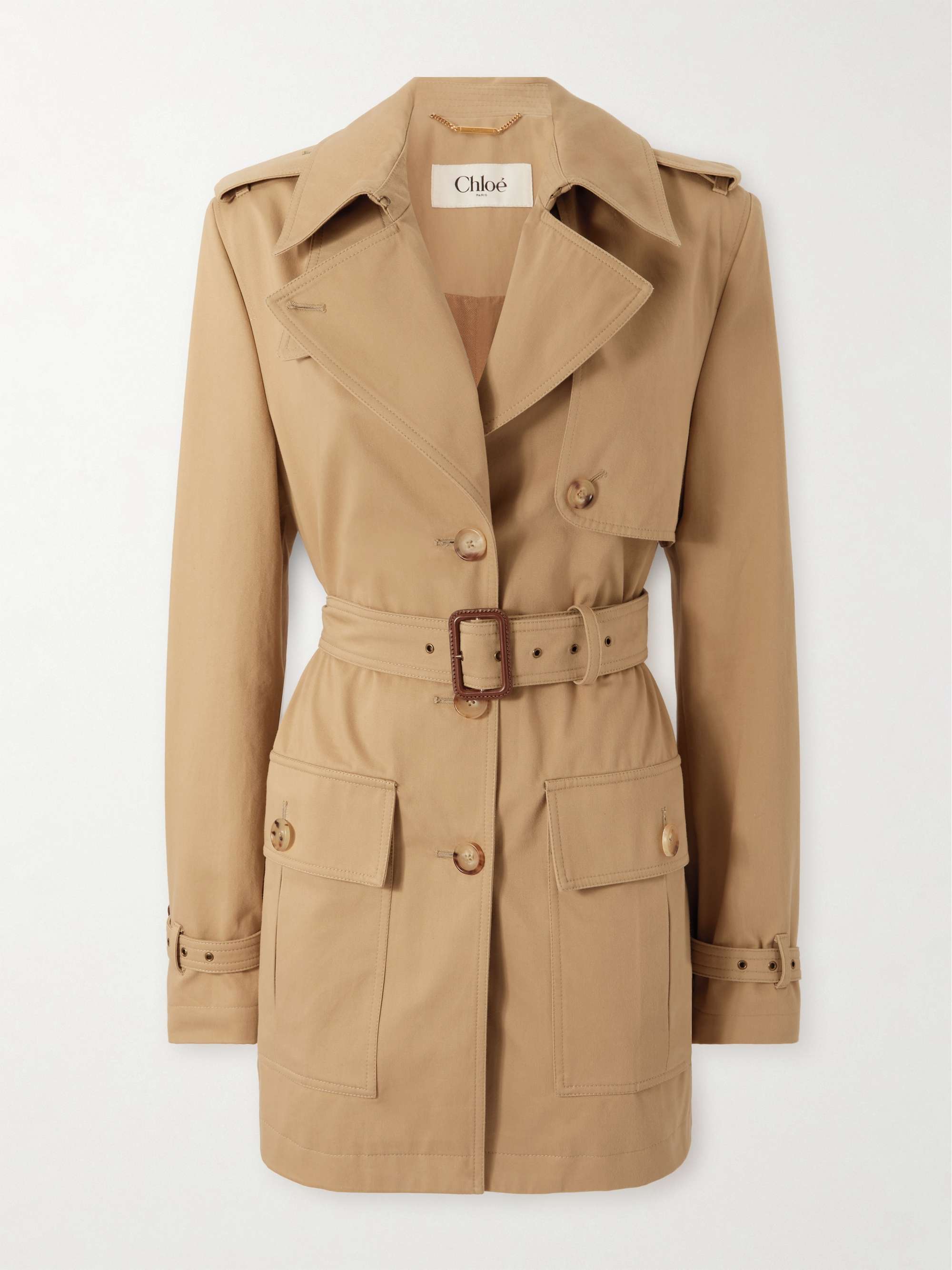 Belted cotton-gabardine trench coat view