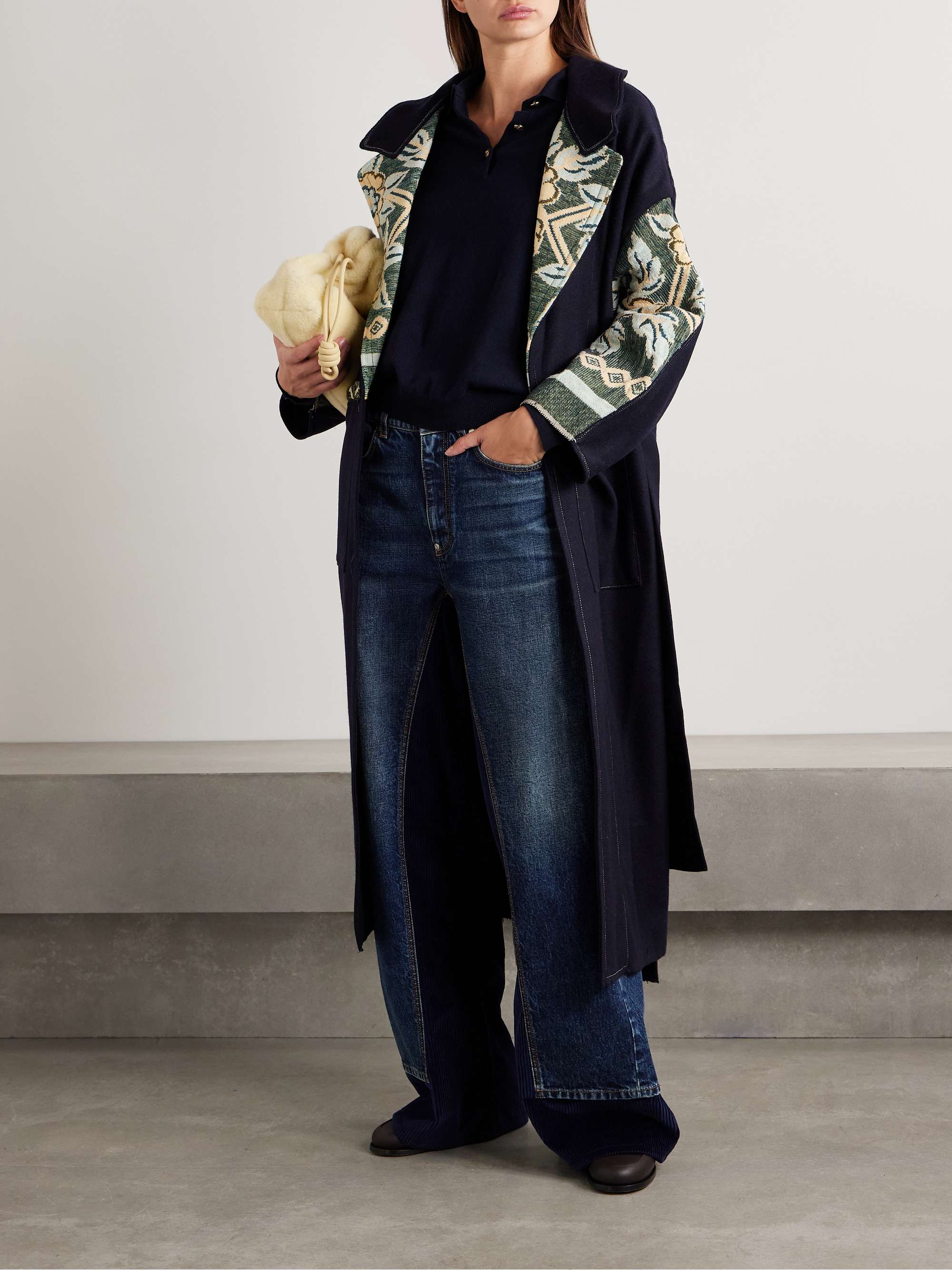 Crosby jacquard-trimmed wool coat view